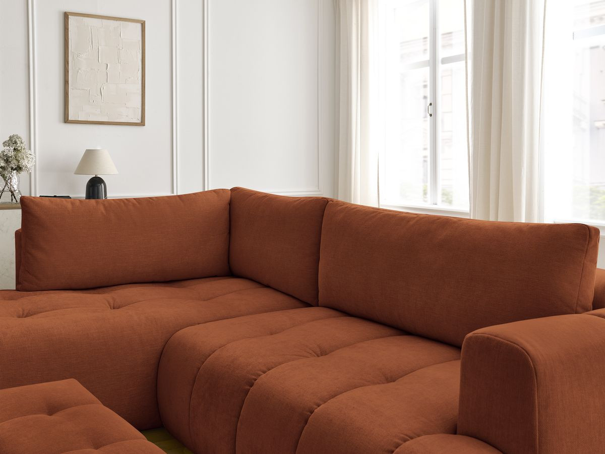 Bobochic Fuji Ecksofa mit Schlaffunktion und Bettkasten und Pouf 282 × 204 cm Stoff Orange Ecke links