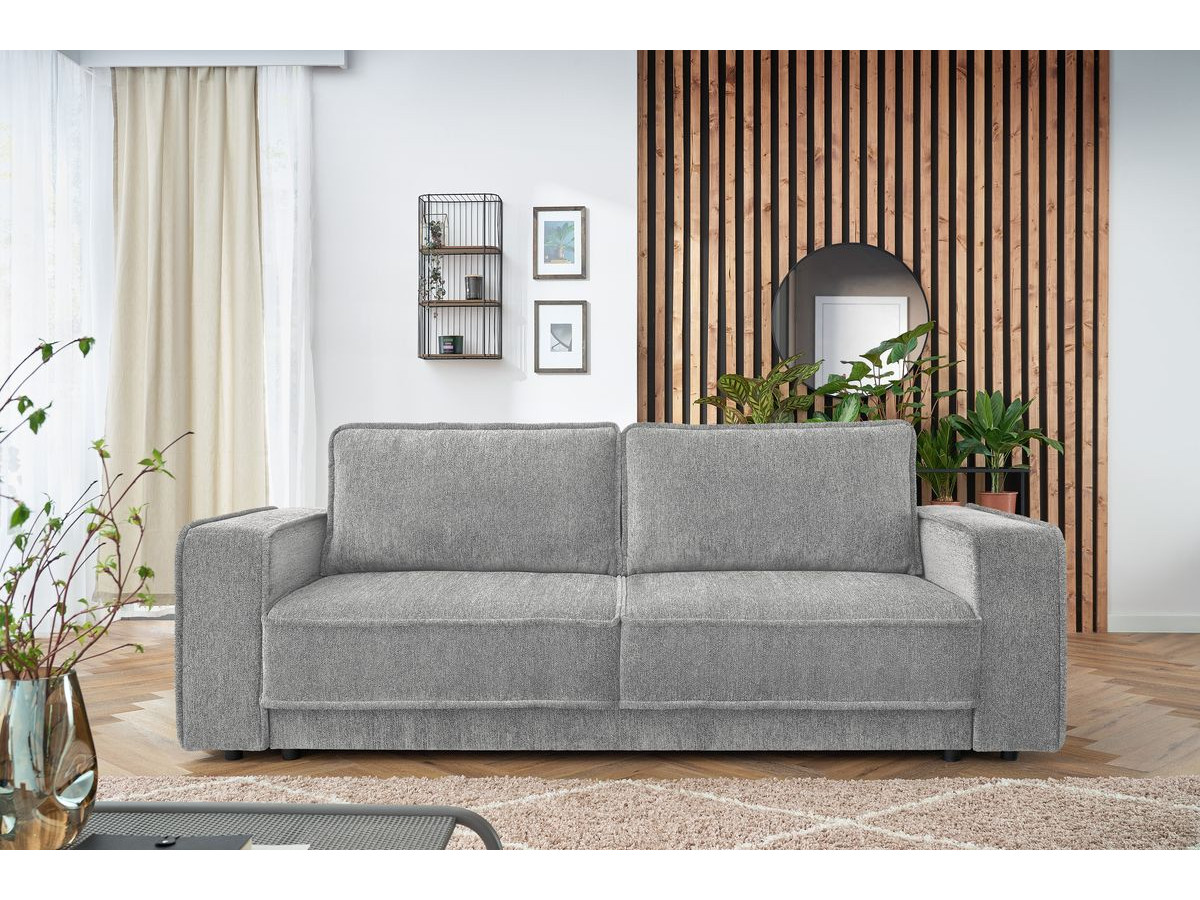 Bobochic Emile Schlafsofa 3-Sitzer mit Bettkasten Melange-Stoff Hellgrau