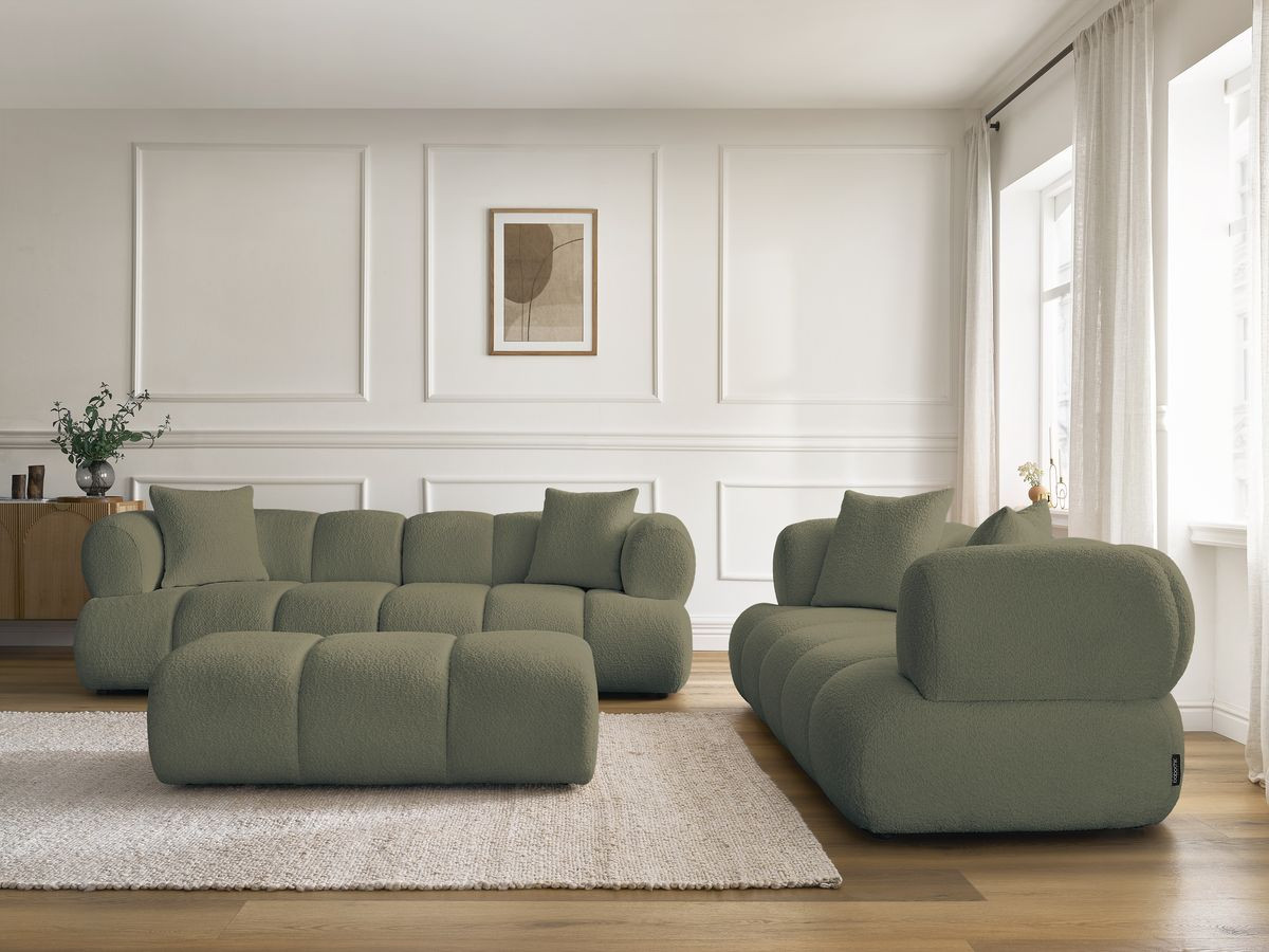 Bobochic Pamira Sofa 5-Sitzer mit Pouf Bouclé-Stoff Grün