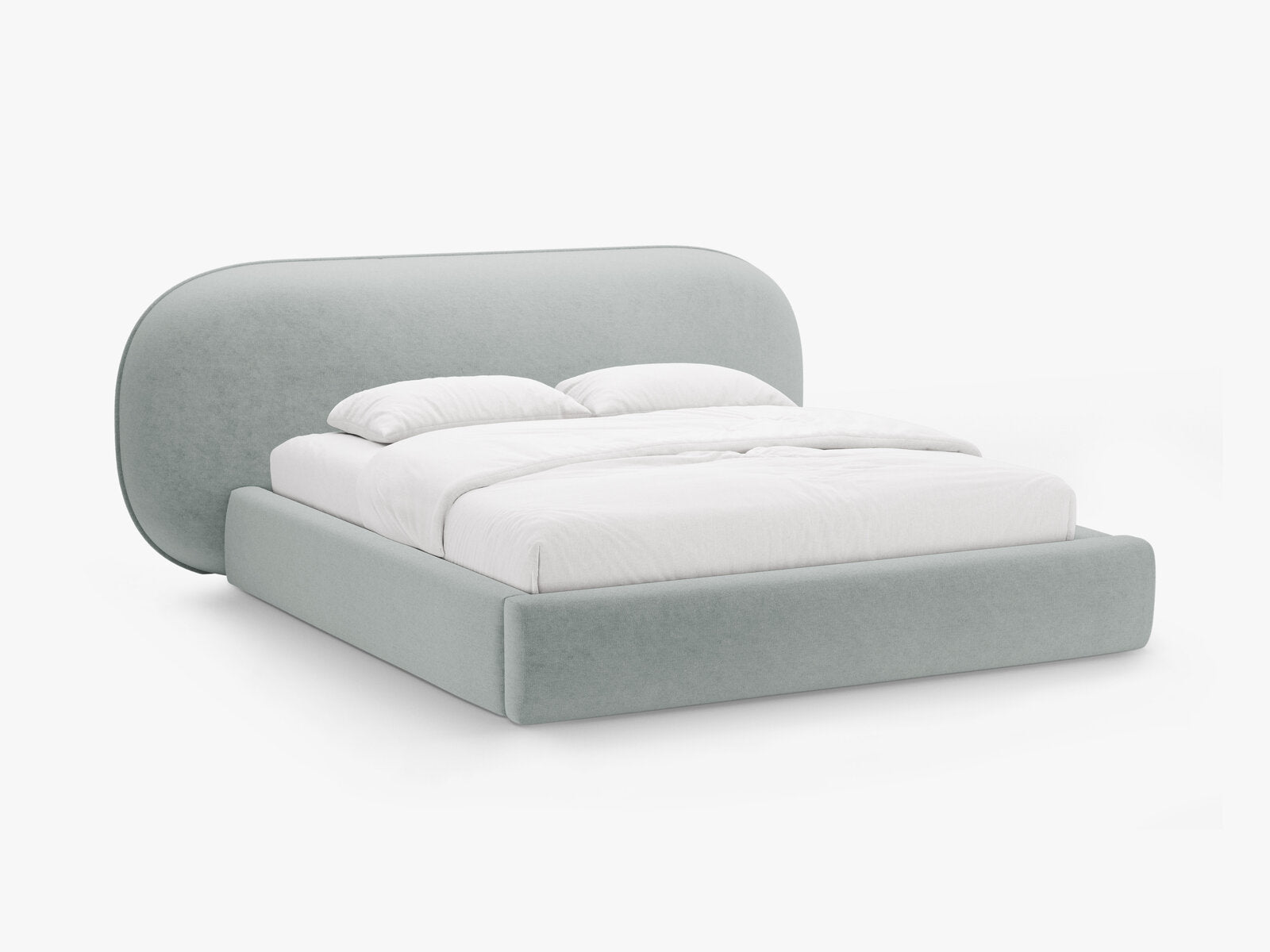 Micadoni Stauraumbett mit Kopfteil Ovalo Chenille Perfect Harmony Hellblau 140x200