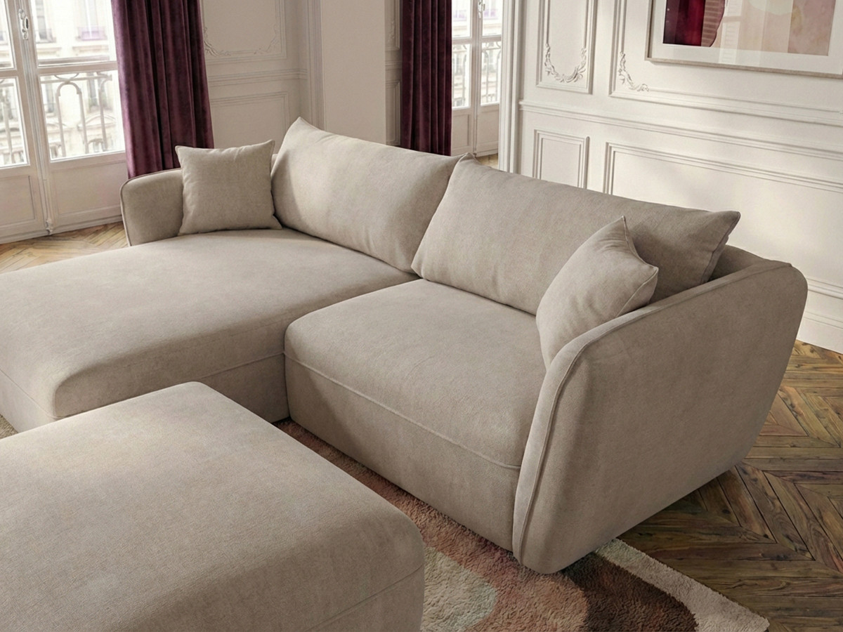 Bobochic Luigi Ecksofa mit Pouf Strukturstoff Beige Ecke links