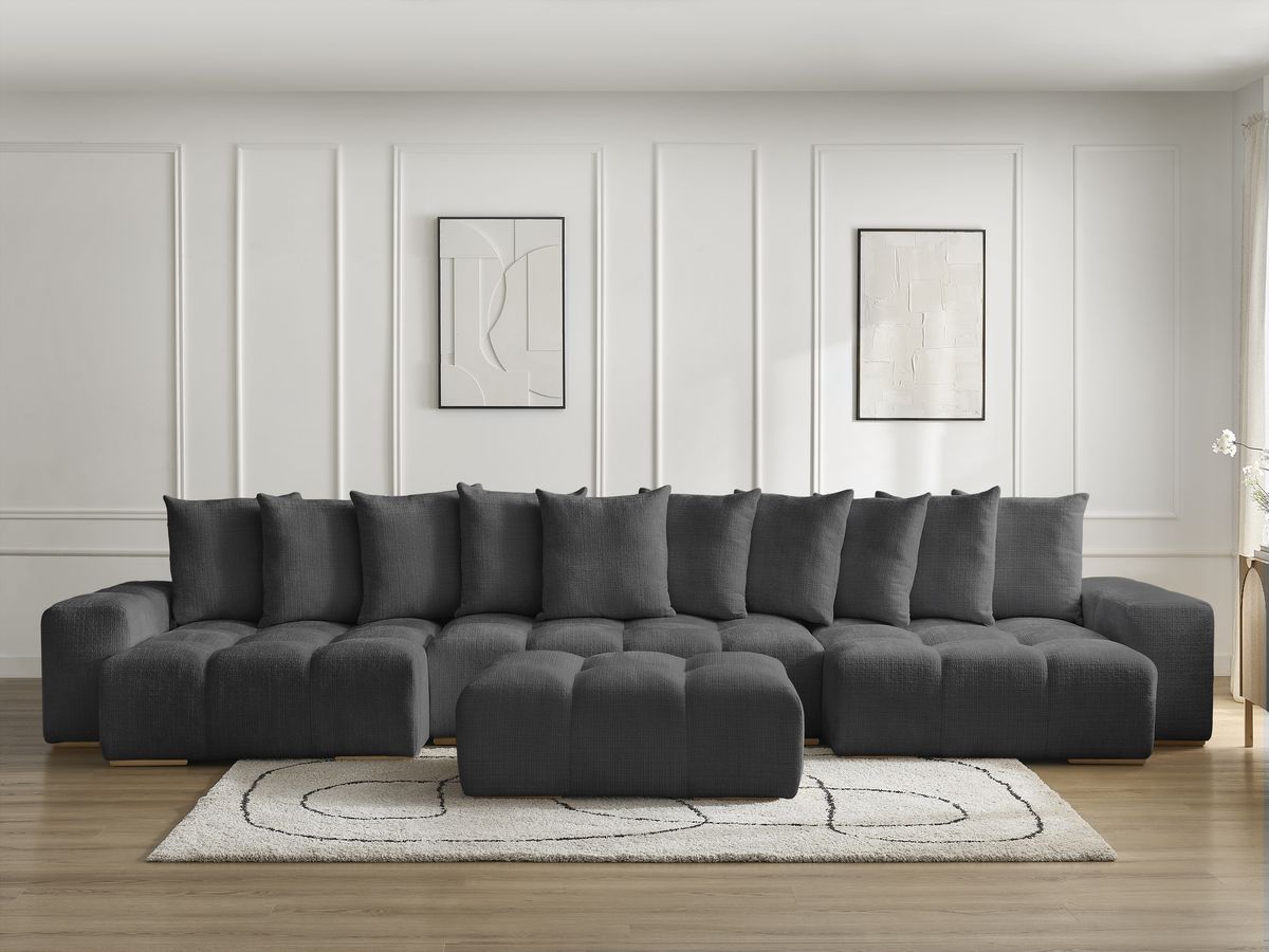 Bobochic Anakin Wohnlandschaft mit Pouf, 10 Kissen Strukturstoff Schwarz