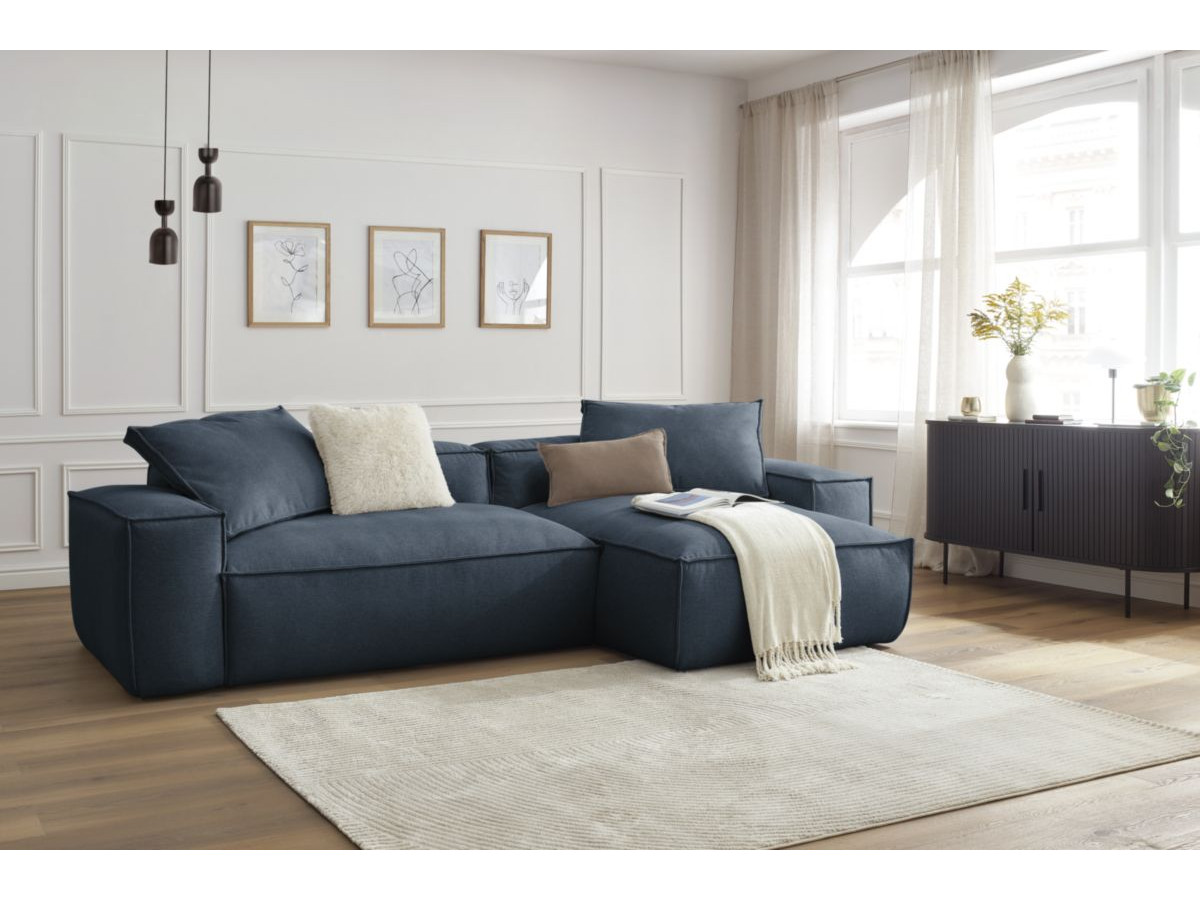 Bobochic Boheme Ecksofa, 2 Kissen Melange-Stoff Dunkelblau