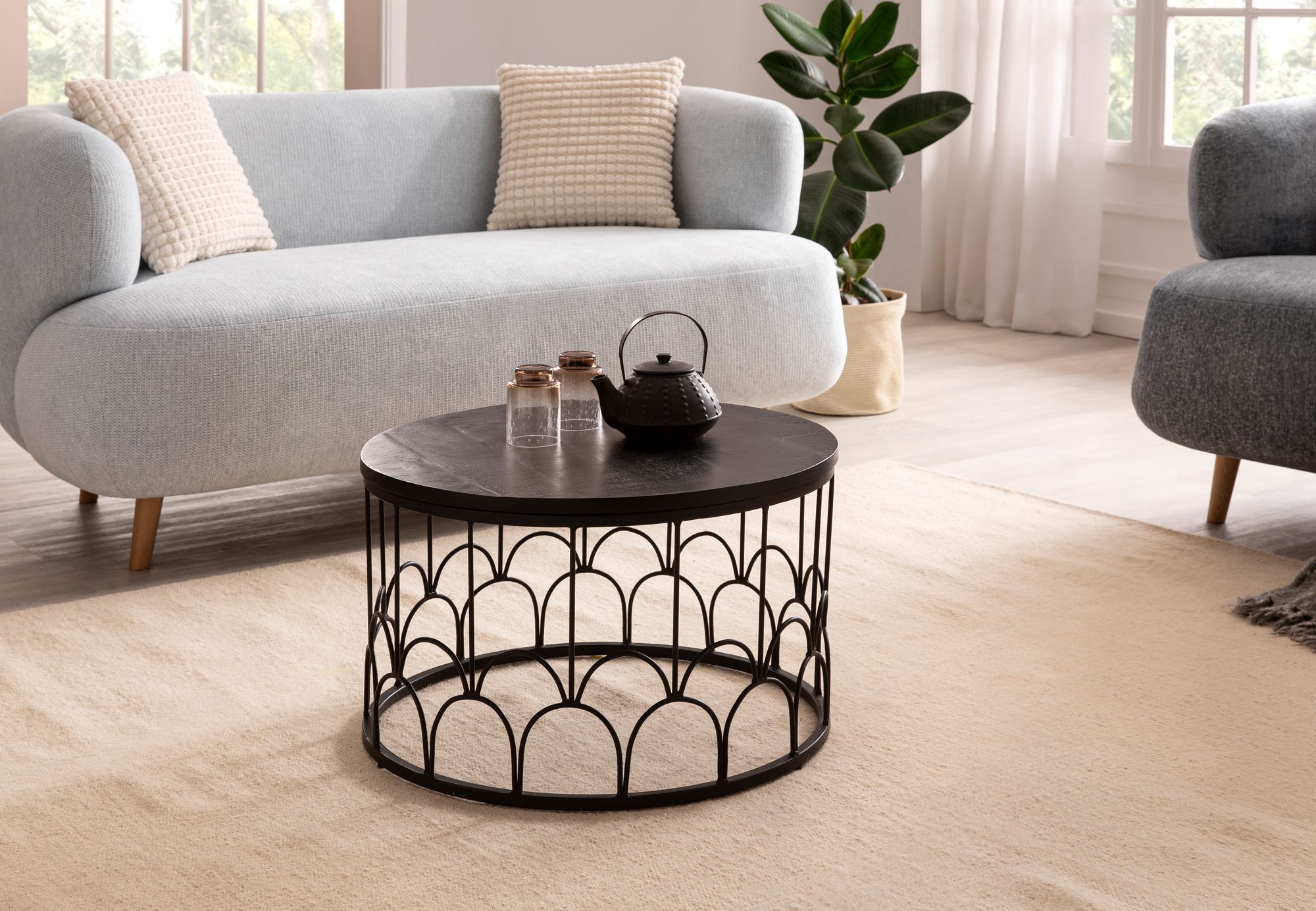 Couchtisch Asker Massivholz Schwarz Ø 60 × H 36 cm