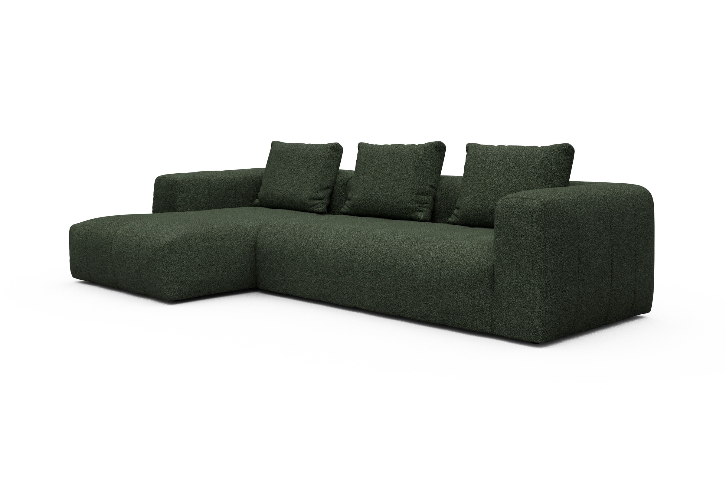 Ecksofa Hugo 2,5-Sitzer Armlehne rechts mit Chaiselongue Vanora-Deep-Green