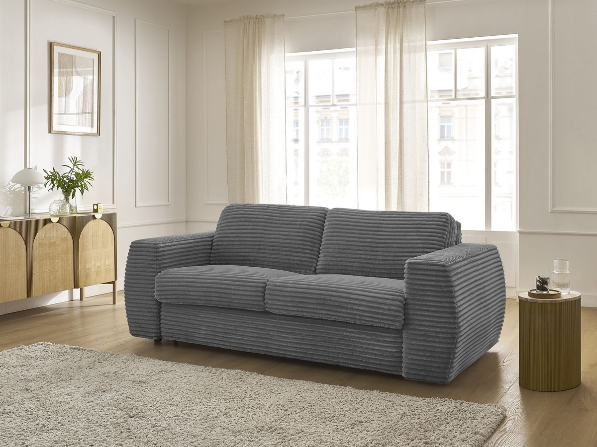 Bobochic Hugo Schlafsofa 3-Sitzer Cordsamt Dunkelgrau, Liegefläche 140 × 190 cm
