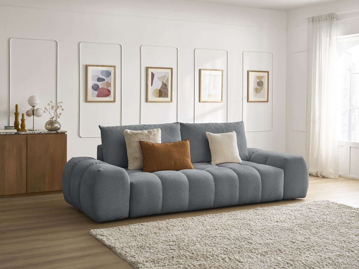 Bobochic Everest Sofa 3-Sitzer, 2 Kissen Melange-Stoff Dunkelgrau