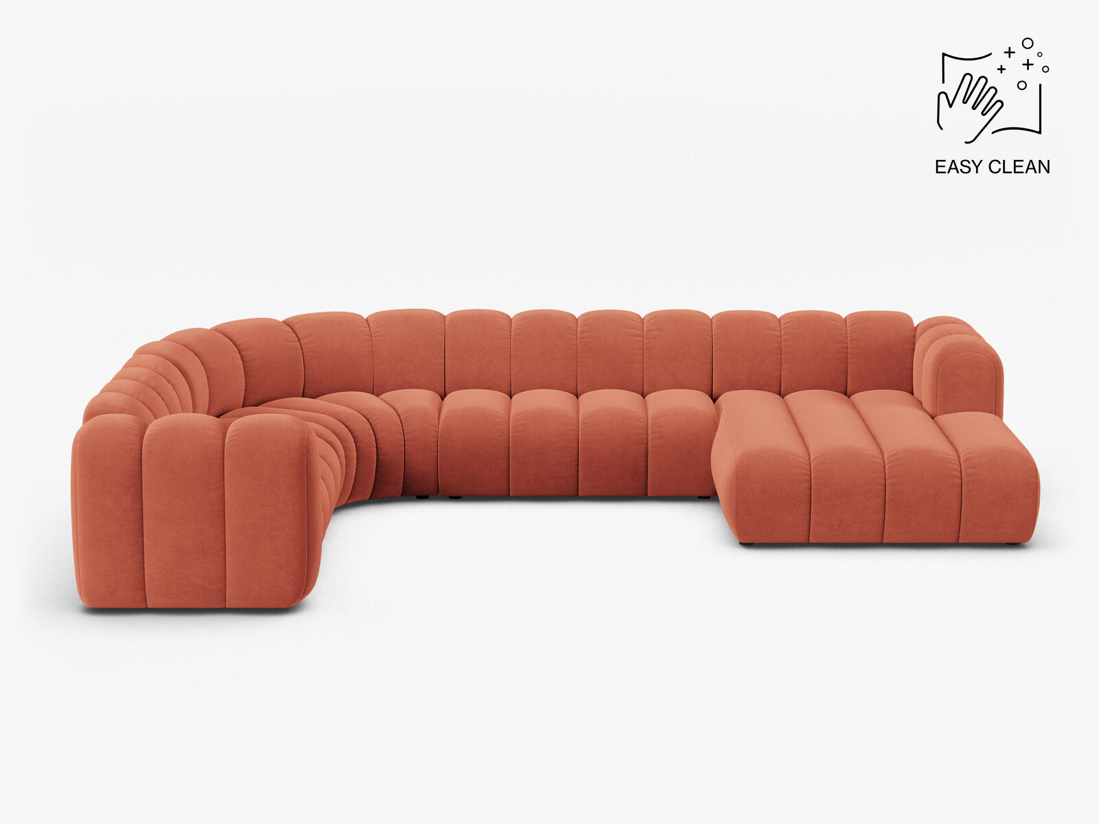 Micadoni Modulares Panorama Ecksofa Lupine 6-Sitzer Links Samt Venus Koralle