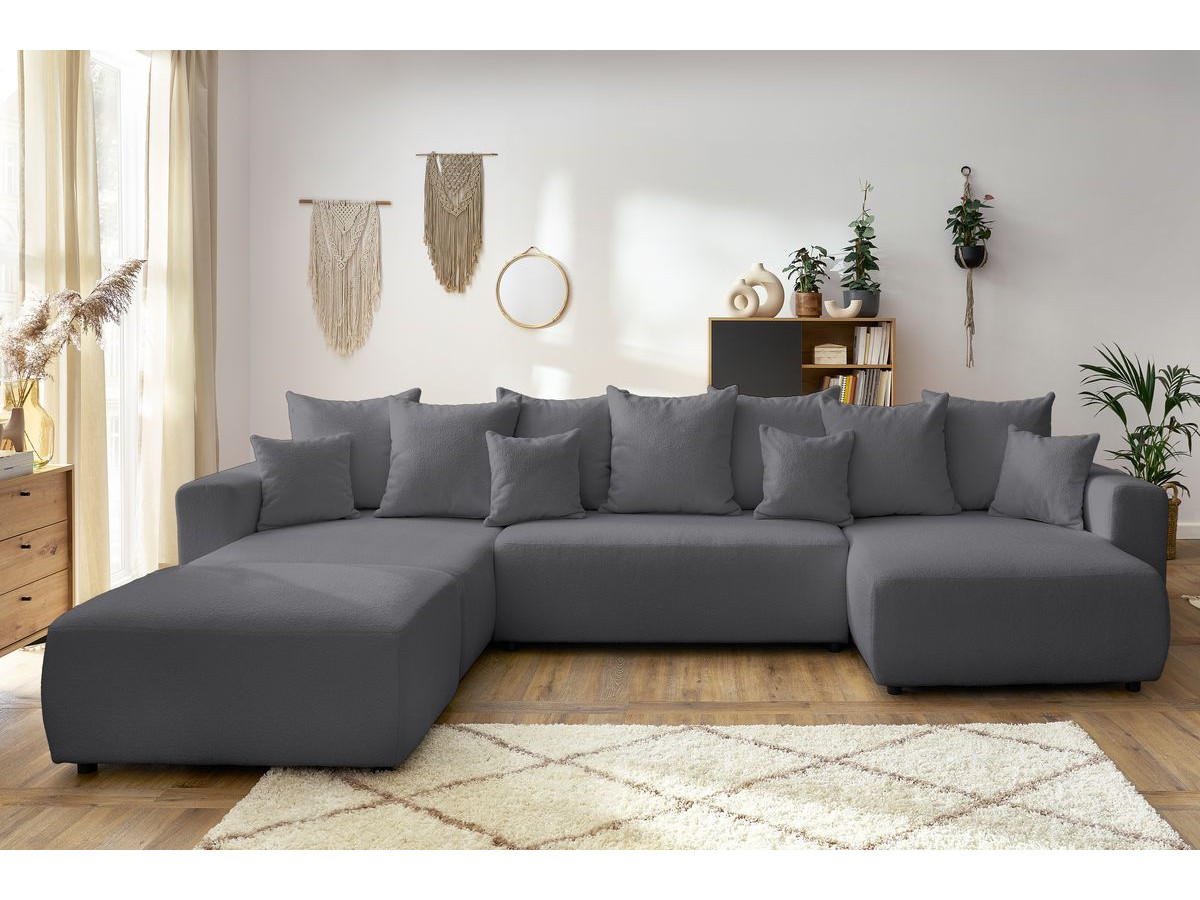 Bobochic Envy Wohnlandschaft mit rechteckigem Pouf Bouclé-Stoff Dunkelgrau