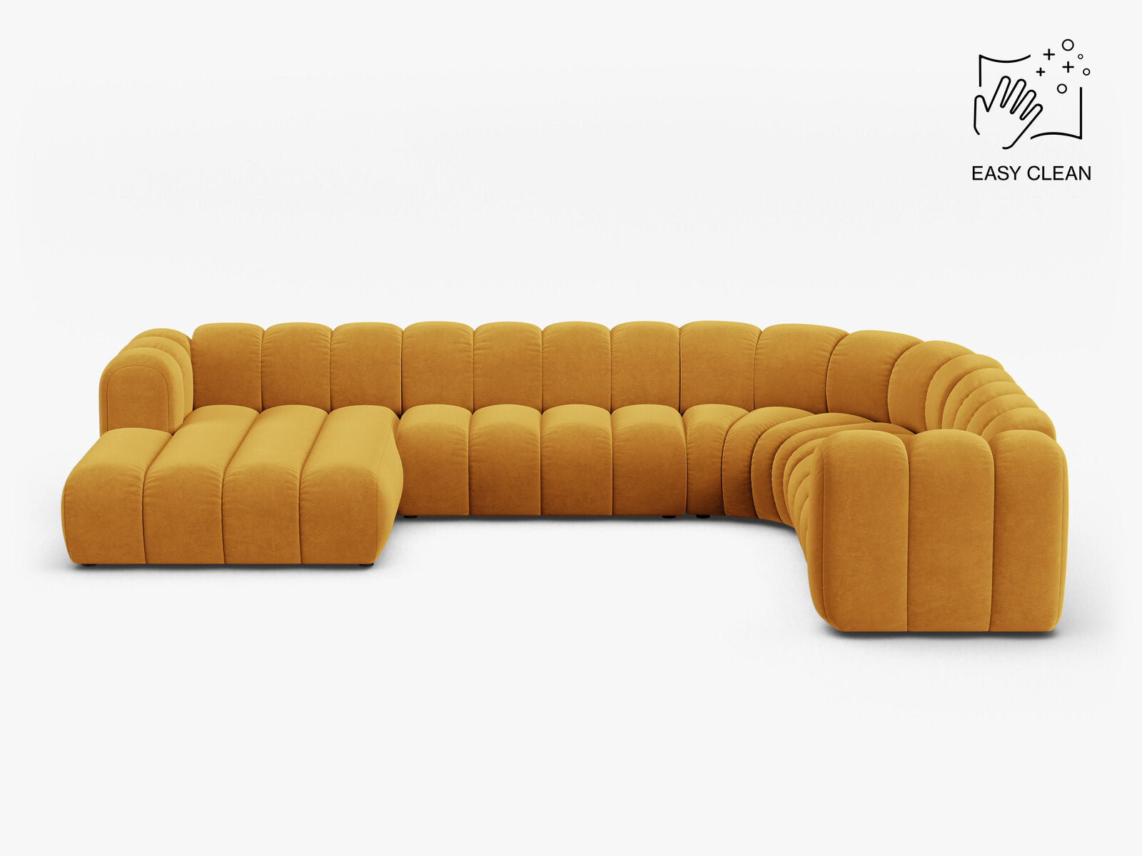 Micadoni Modulares Panorama Ecksofa Lupine 6-Sitzer Samt Venus Gelb Rechts