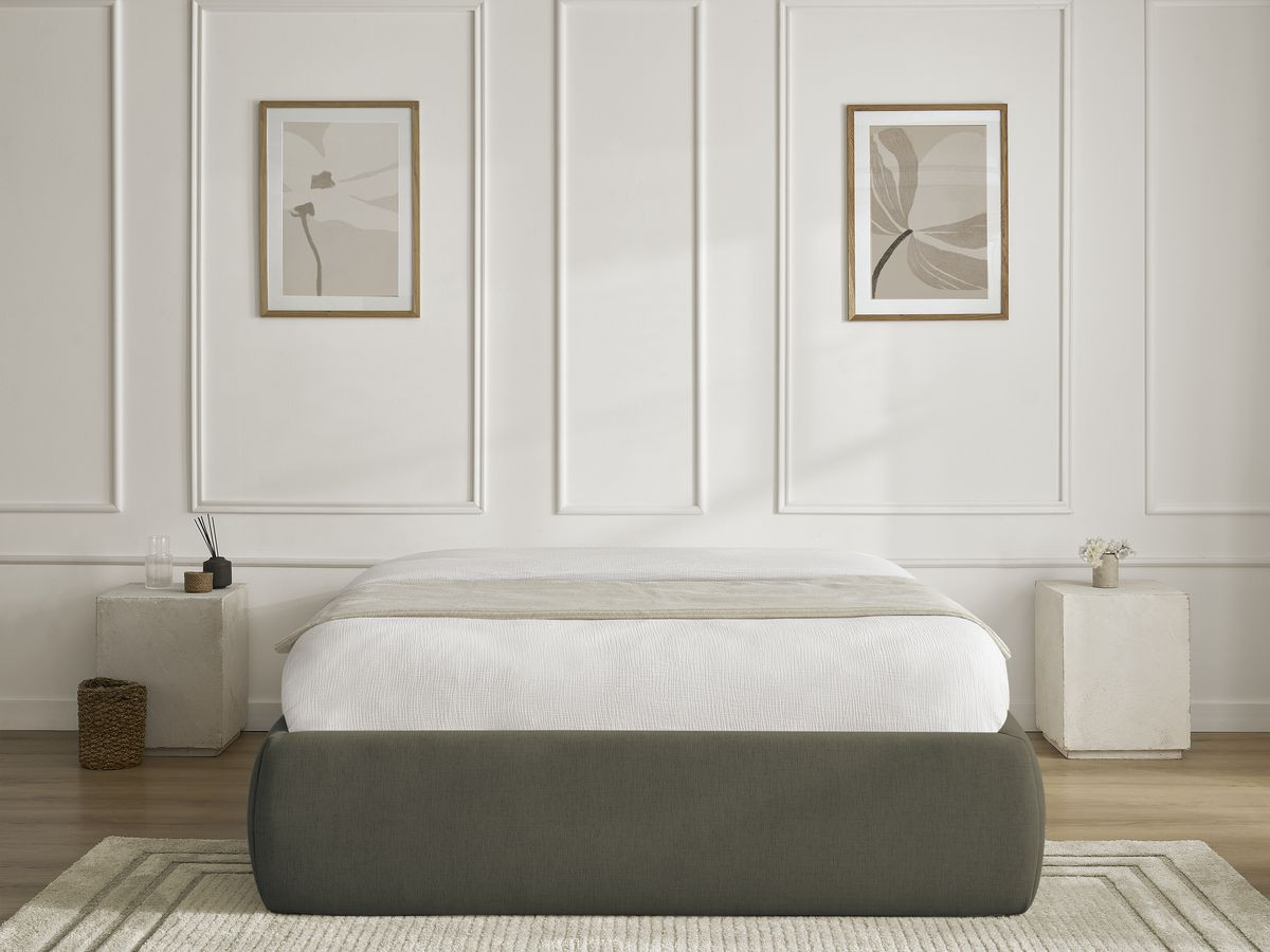 Bobochic Inera Bettgestell mit Bettkasten, ohne Kopfteil Stoff Grün, Liegefläche 180 × 200 cm