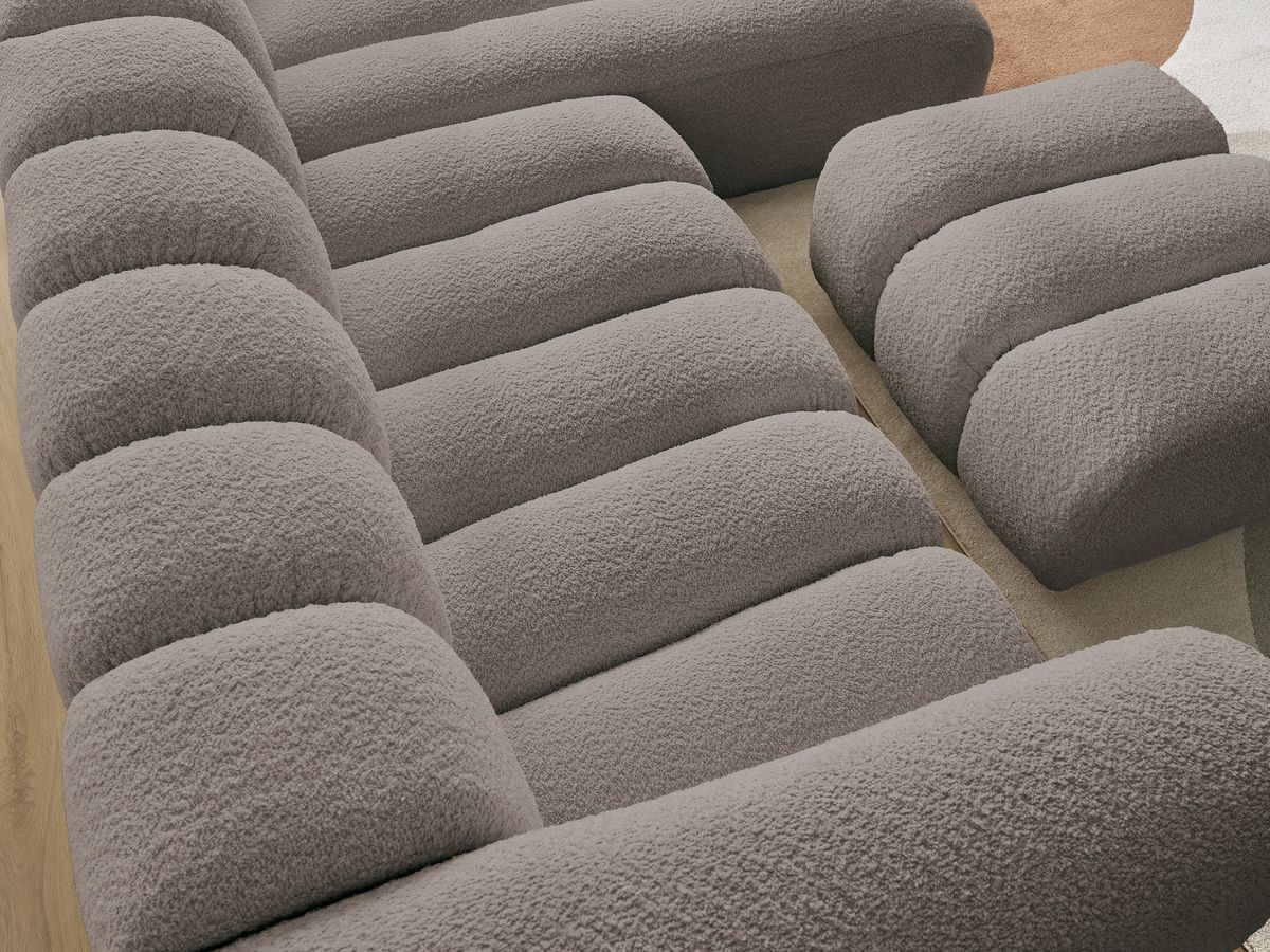 Bobochic Talia Ecksofa mit Pouf Bouclé-Stoff Braun Ecke rechts