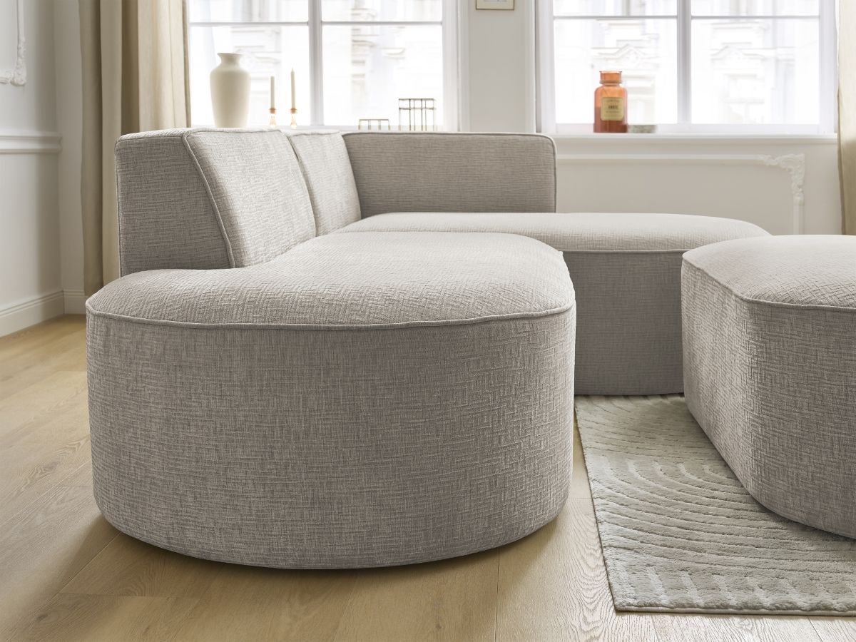 Bobochic Rousseau Ecksofa mit Pouf Strukturstoff Beige Ecke rechts