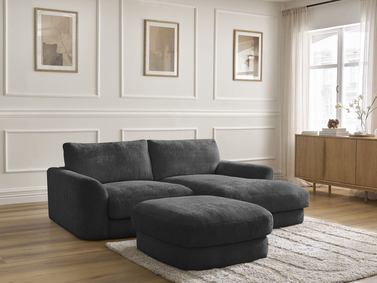 Bobochic Leonore Ecksofa mit Pouf Strukturstoff Schwarz Ecke rechts