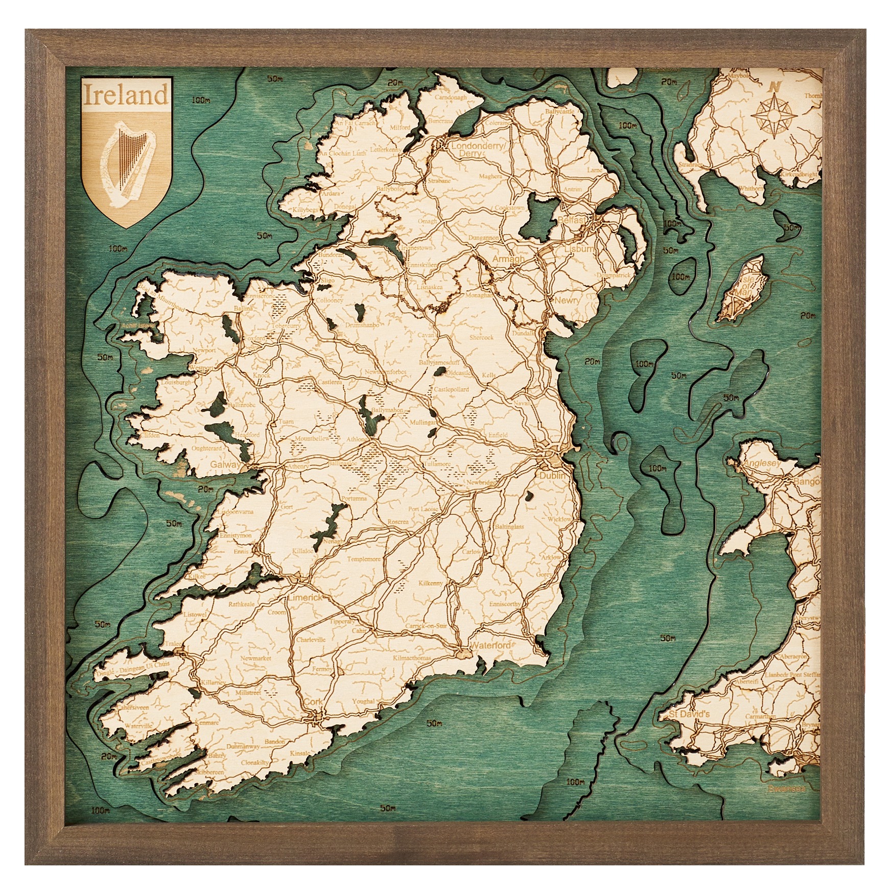 Cutting Brothers 3D Holz-Wandkarte Irland 35x35 cm