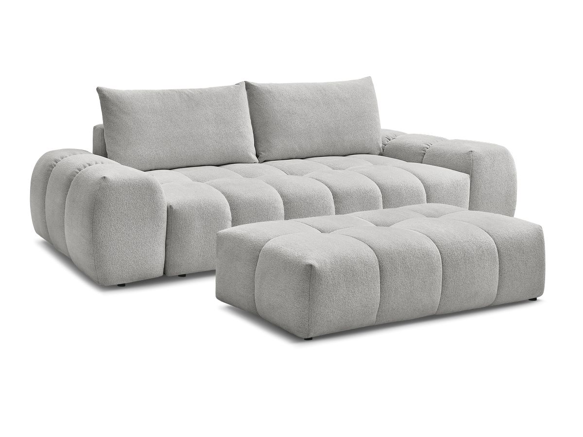 Bobochic Everest Schlafsofa 3-Sitzer mit Bettkasten und Pouf, 2 Kissen Melange-Stoff Hellgrau