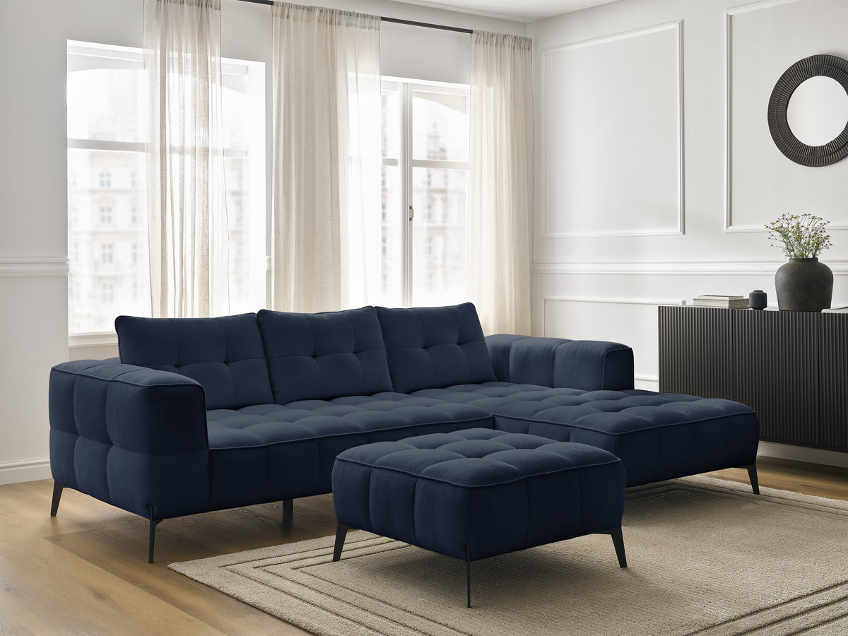 Bobochic Anis Ecksofa mit Pouf Strukturstoff Blau Ecke rechts