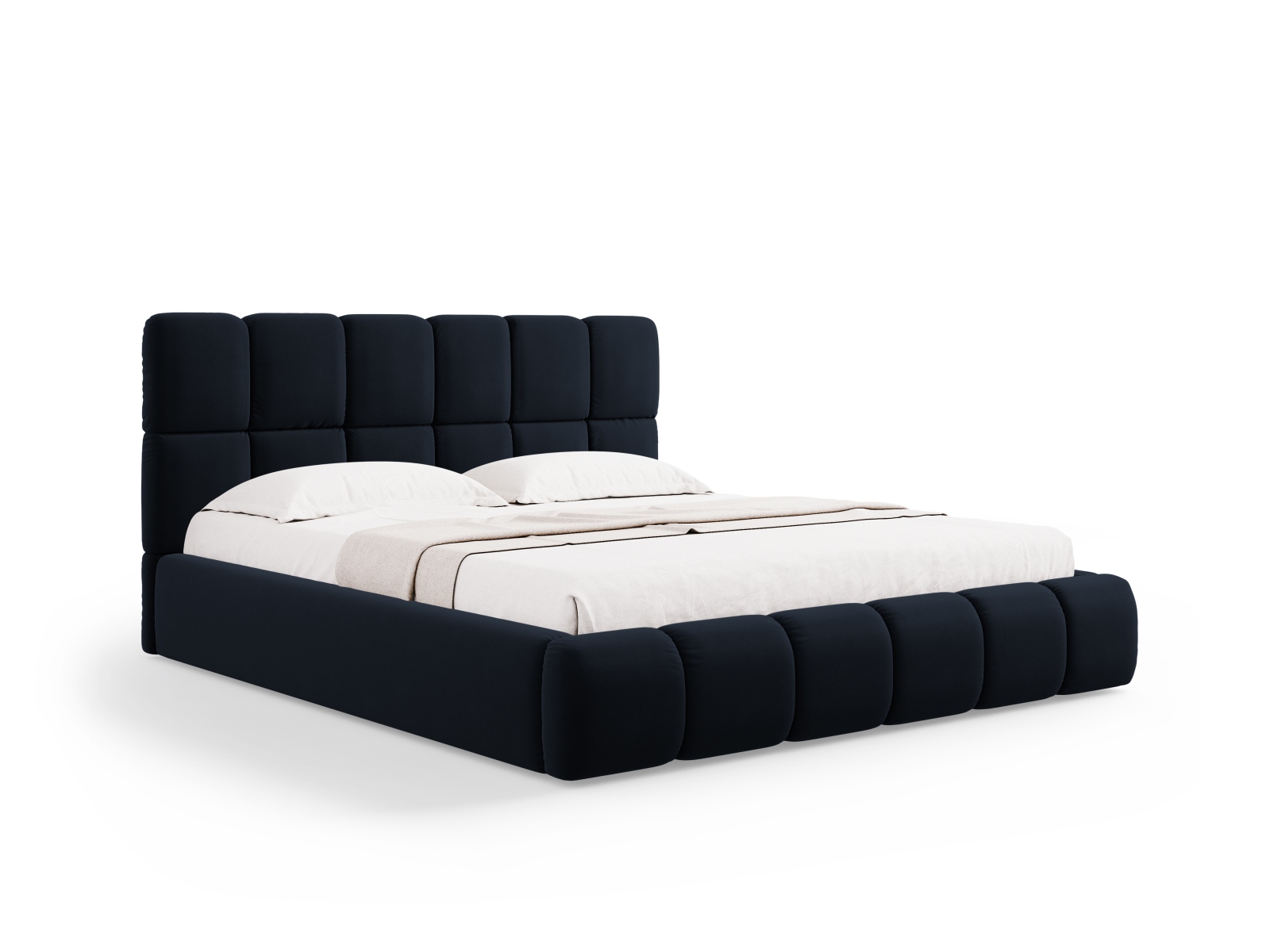Micadoni Stauraumbett mit Kopfteil Bellis Samt Bluvel Dunkelblau 140x200