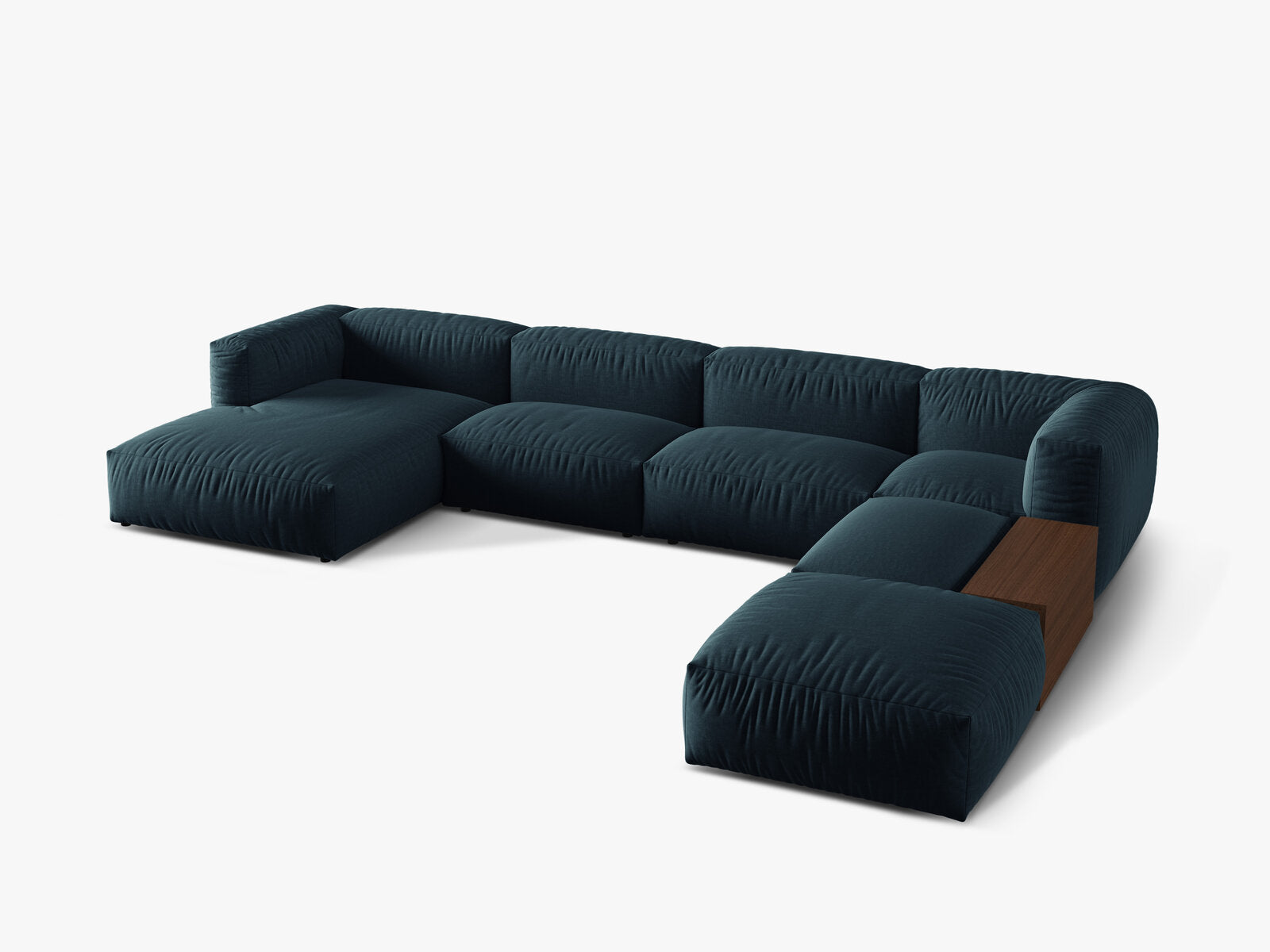 Micadoni Panorama-Ecksofa Martina 5-Sitzer Rechts Strukturierter Stoff Jeansblau