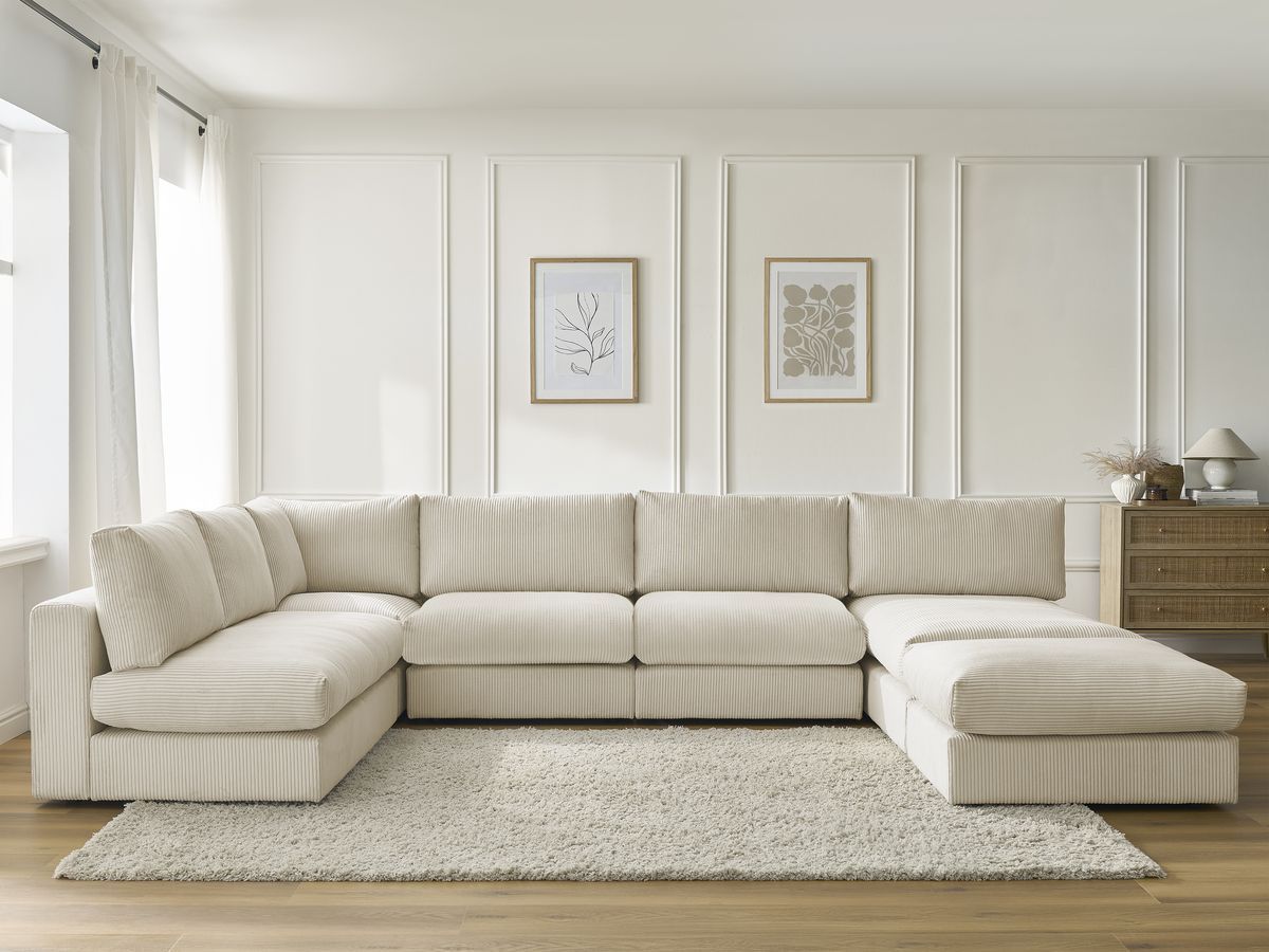 Bobochic Paris Ecksofa mit Pouf 369 × 167 cm Cordsamt Beige