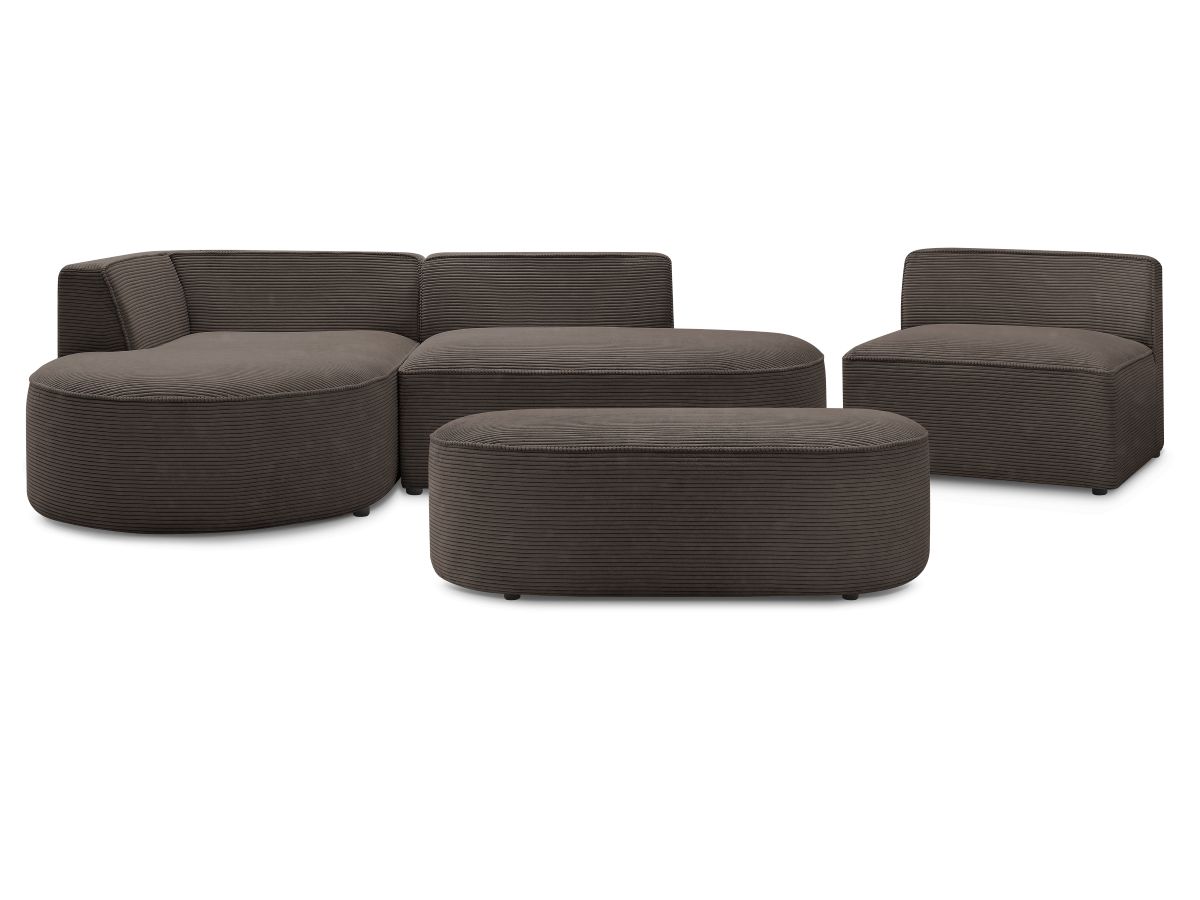 Bobochic Rousseau Ecksofa mit Sofamodul und Pouf Cordsamt Braun Ecke links