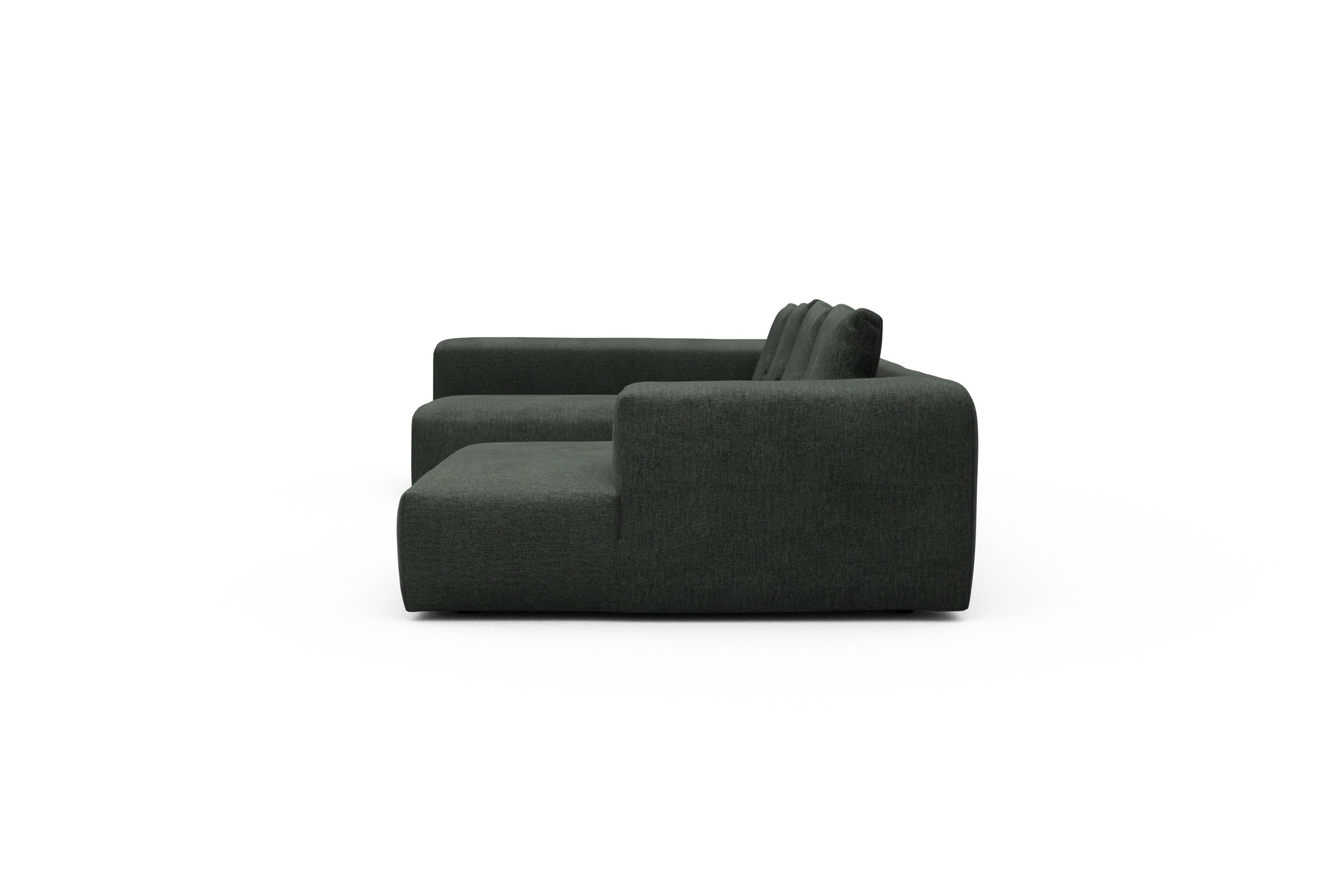 Wohnlandschaft Fred Chaiselongue rechts mit 2-Sitzer und lange Armlehne links Aivi-Pine-Green