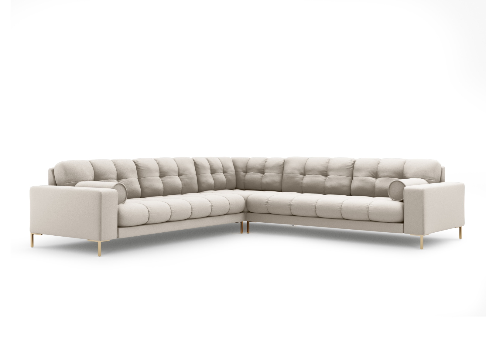 Cosmopolitan Design Symmetrisches Ecksofa Bali 6-Sitzer Strukturierter Stoff Neve Beige Beine Gold