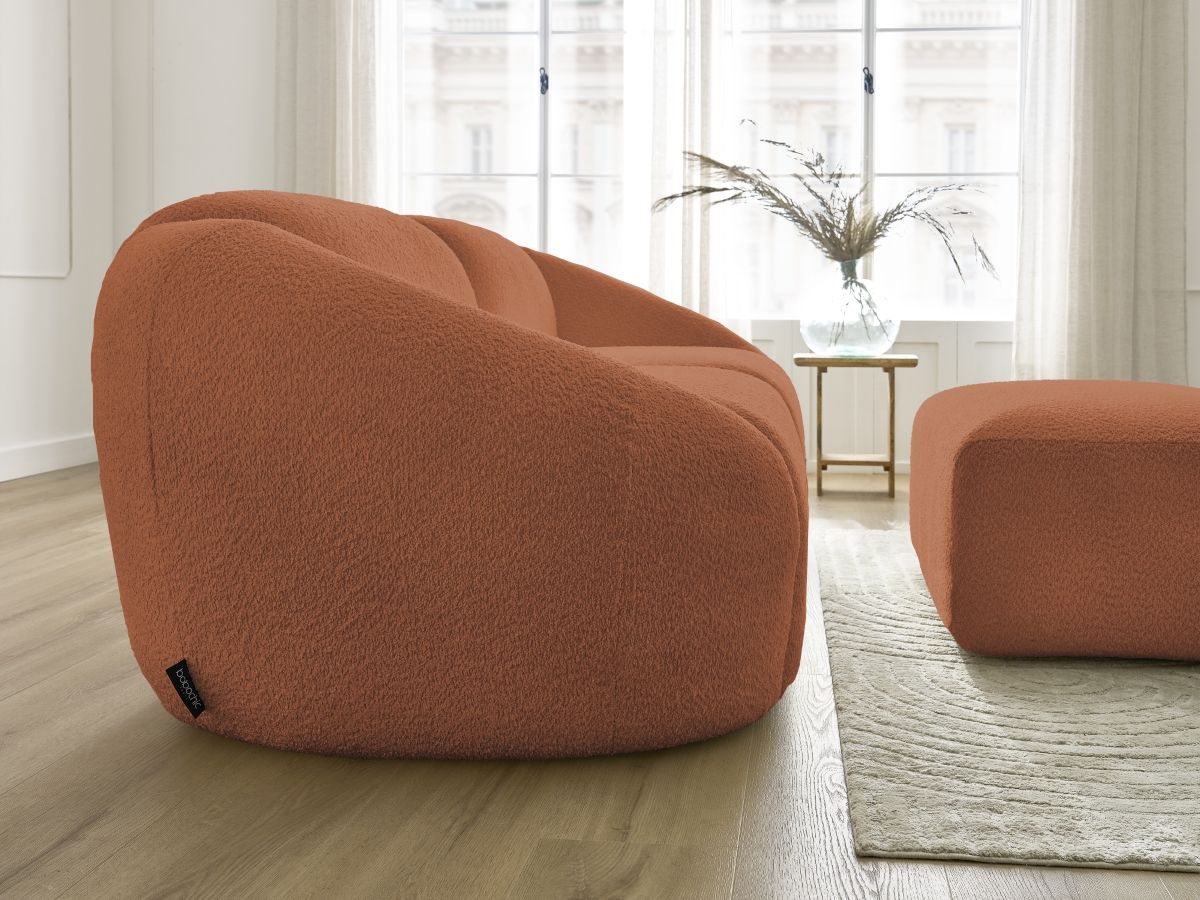 Bobochic Tina Sofa 4-Sitzer mit Pouf Bouclé-Stoff Orange