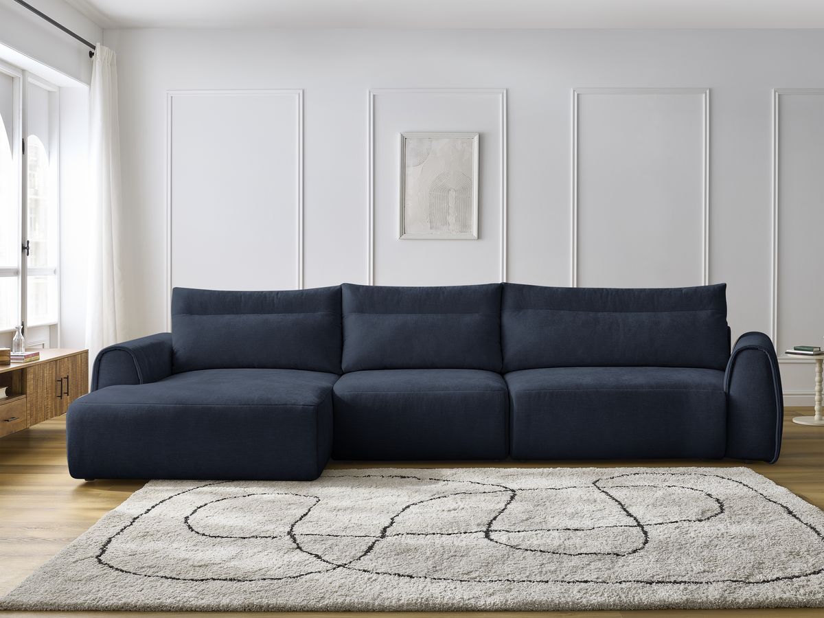 Bobochic Aden Ecksofa 386 × 152 cm Stoff Dunkelblau Ecke links