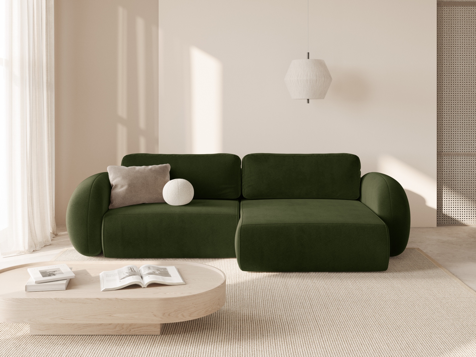 Cosmopolitan Design Wendbares Ecksofa Tonale 4-Sitzer mit Schlaffunktion und Bettkasten Samt Magic Velvet Dunkeloliv