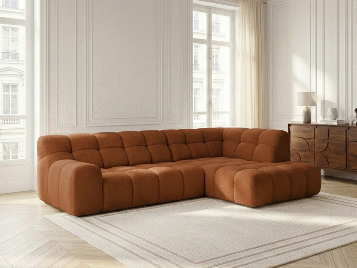 Bobochic Andre Ecksofa mit Schlaffunktion Chenille Orange Ecke rechts