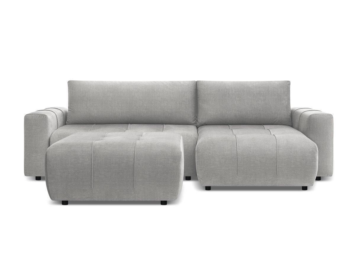 Bobochic Arsene Ecksofa mit Schlaffunktion und Bettkasten und Pouf 288 × 148 cm Samt Hellgrau