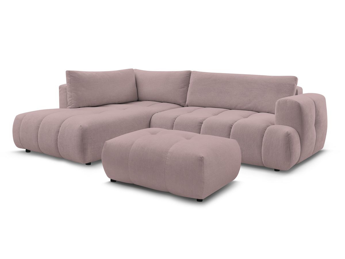 Bobochic Fuji Ecksofa mit Schlaffunktion und Bettkasten und Pouf 282 × 204 cm Stoff Rosa Ecke links