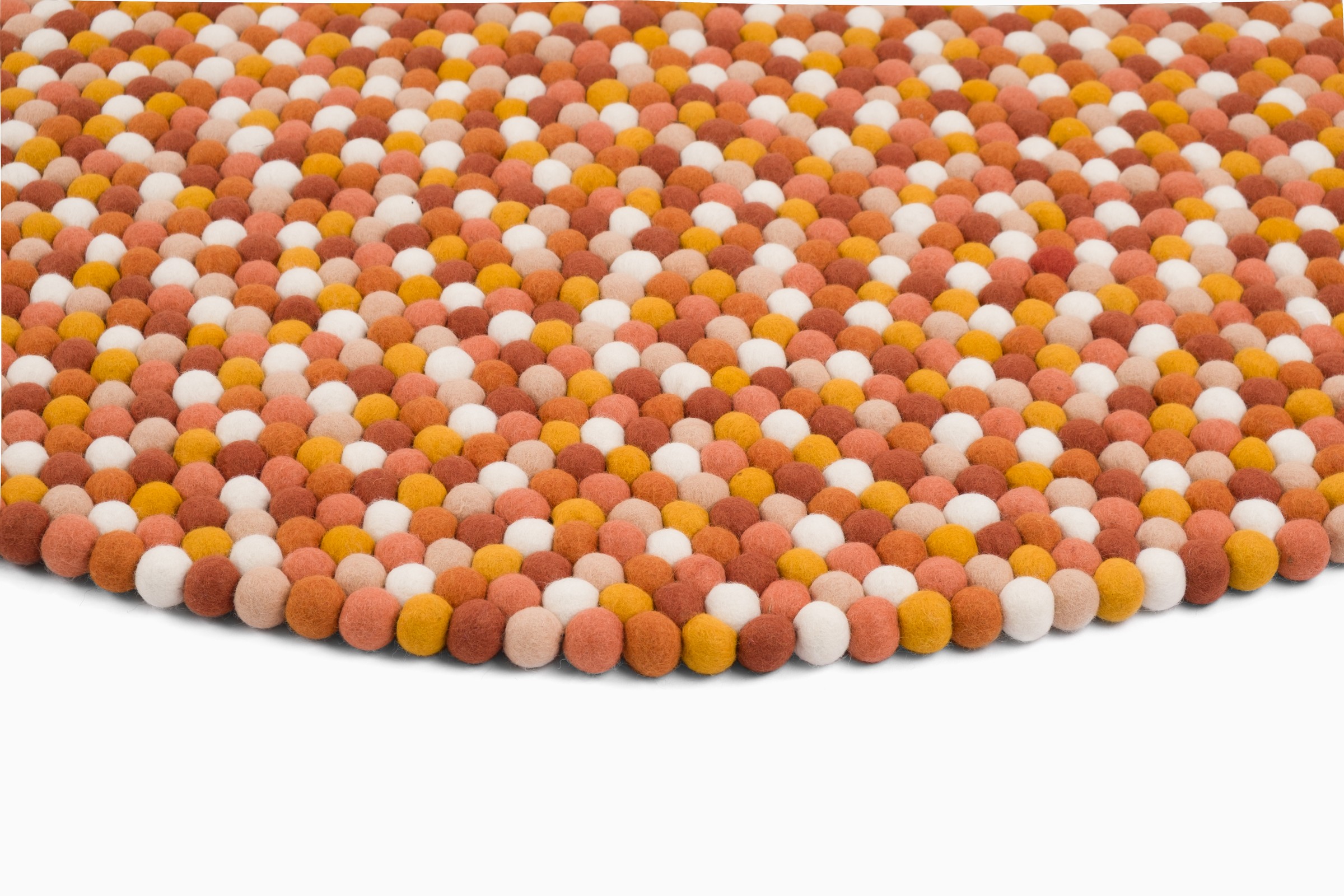 myfelt Juna Filzkugelteppich Rot-Orange-Weiß rund Ø 50 cm