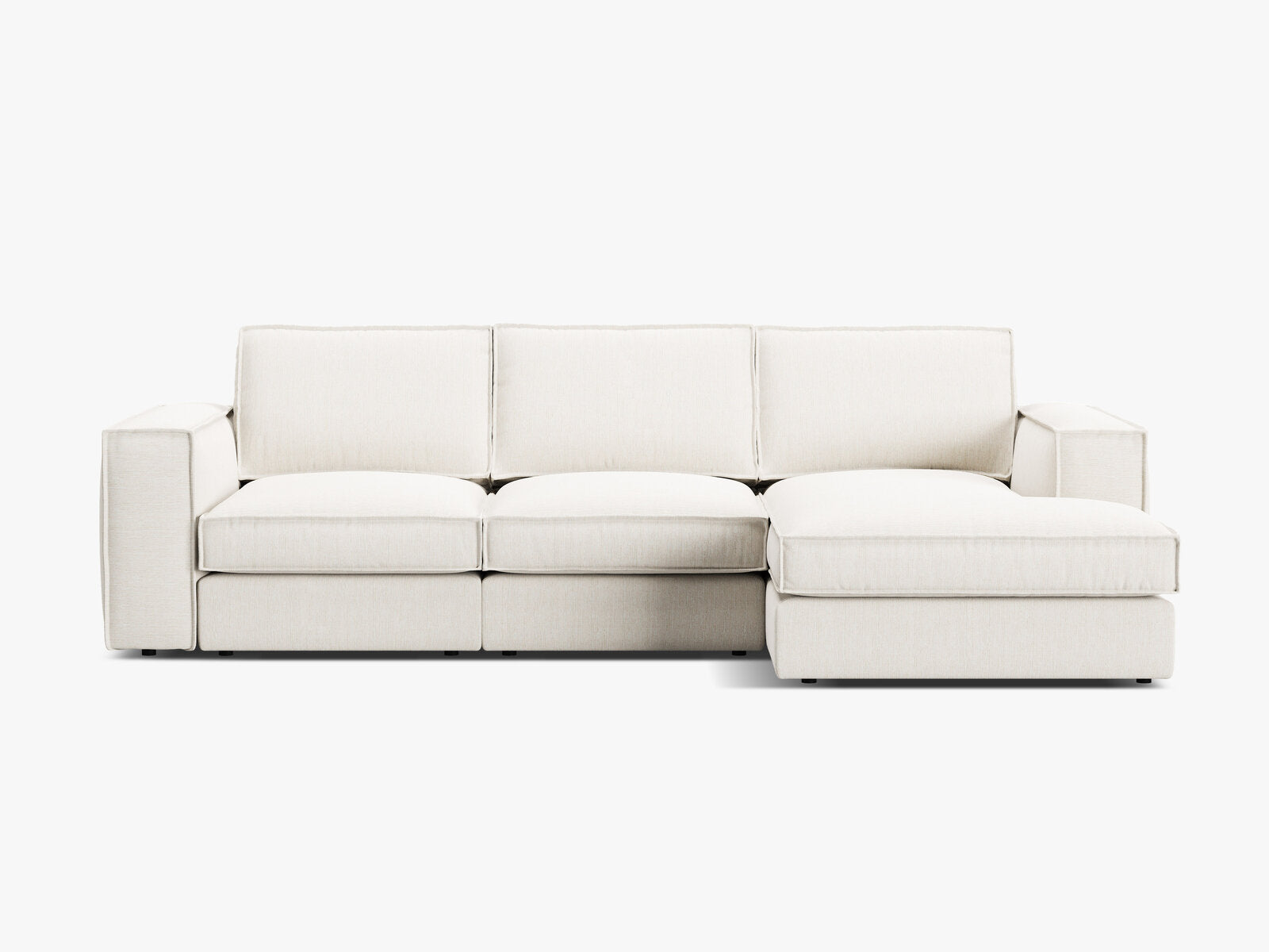 Micadoni modulares Ecksofa Pola 3-Sitzer Rechts Strukturierter Stoff Babel Weiß