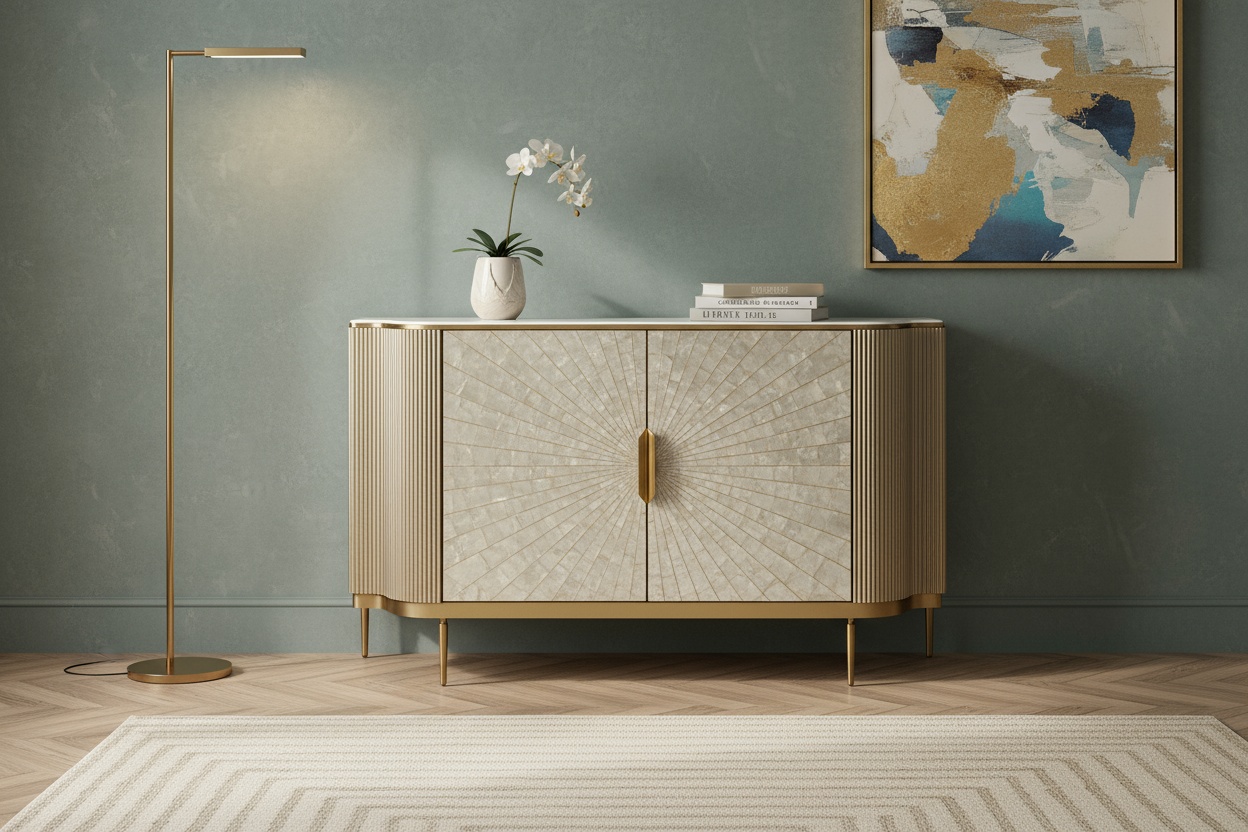 Livin Hill Sideboard Stilig 150 cm Champagnergold, Platte Weiß