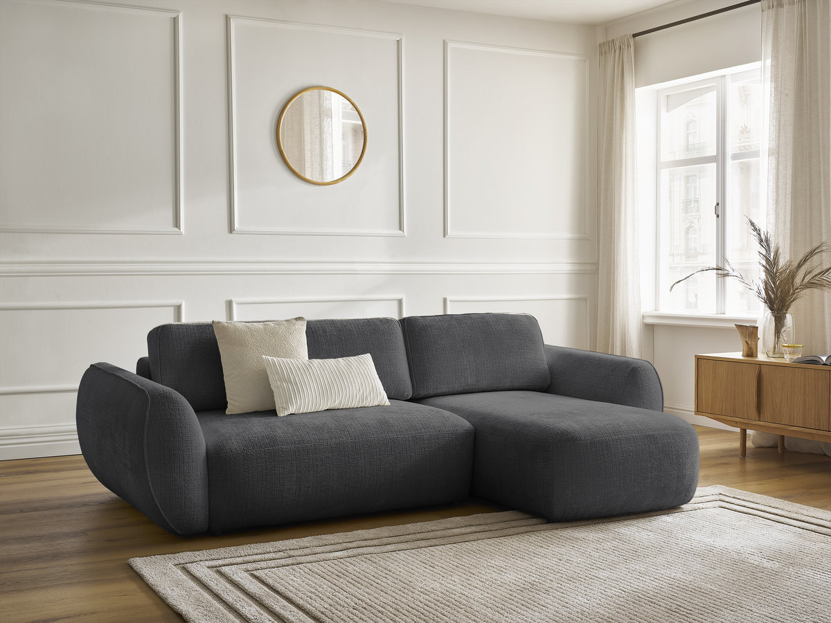 Bobochic Denise Ecksofa mit Schlaffunktion und Bettkasten 258 × 160 cm Strukturstoff Schwarz Ecke rechts