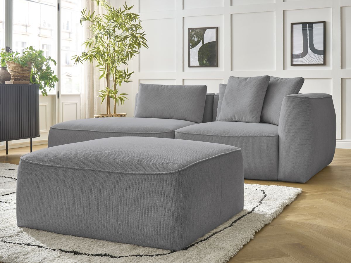 Bobochic Leopold Sofa 4-Sitzer mit Pouf Melange-Stoff Hellgrau Armlehne rechts