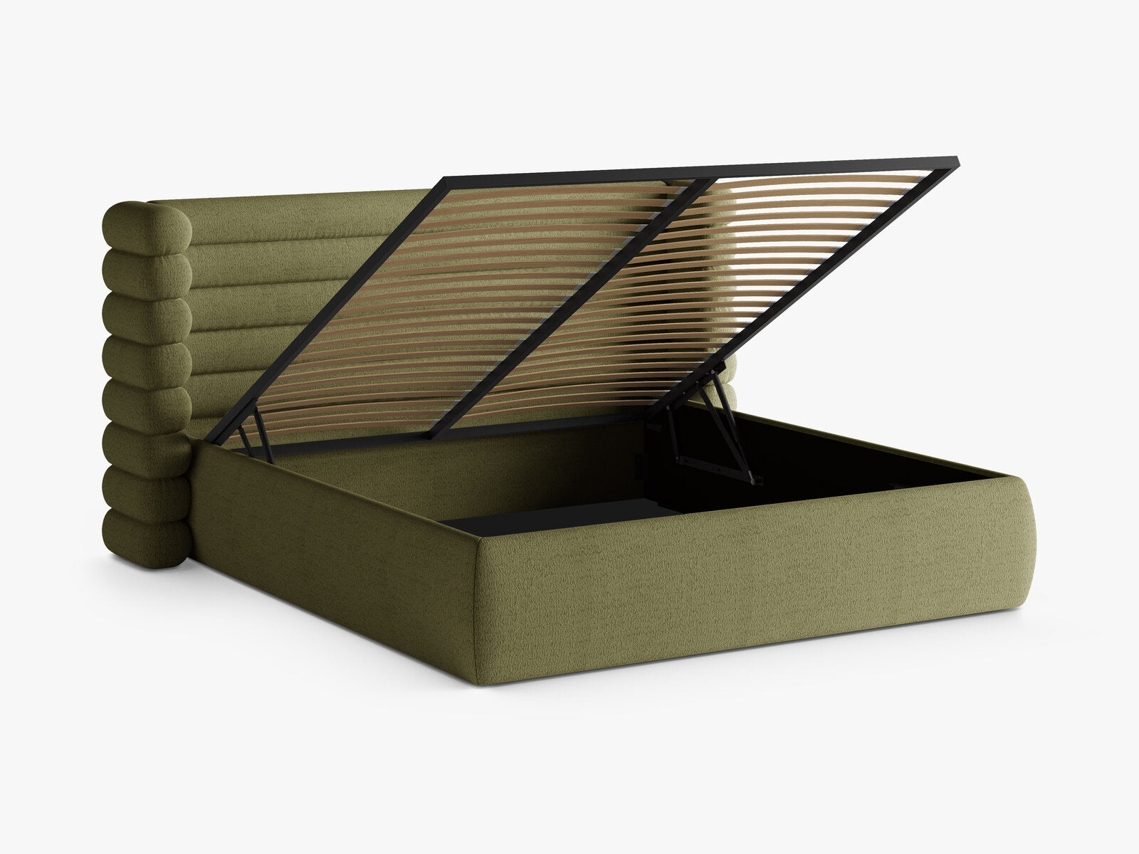 Micadoni Stauraumbett mit Kopfteil Mount Boucle Coral Helles Olive 140x200