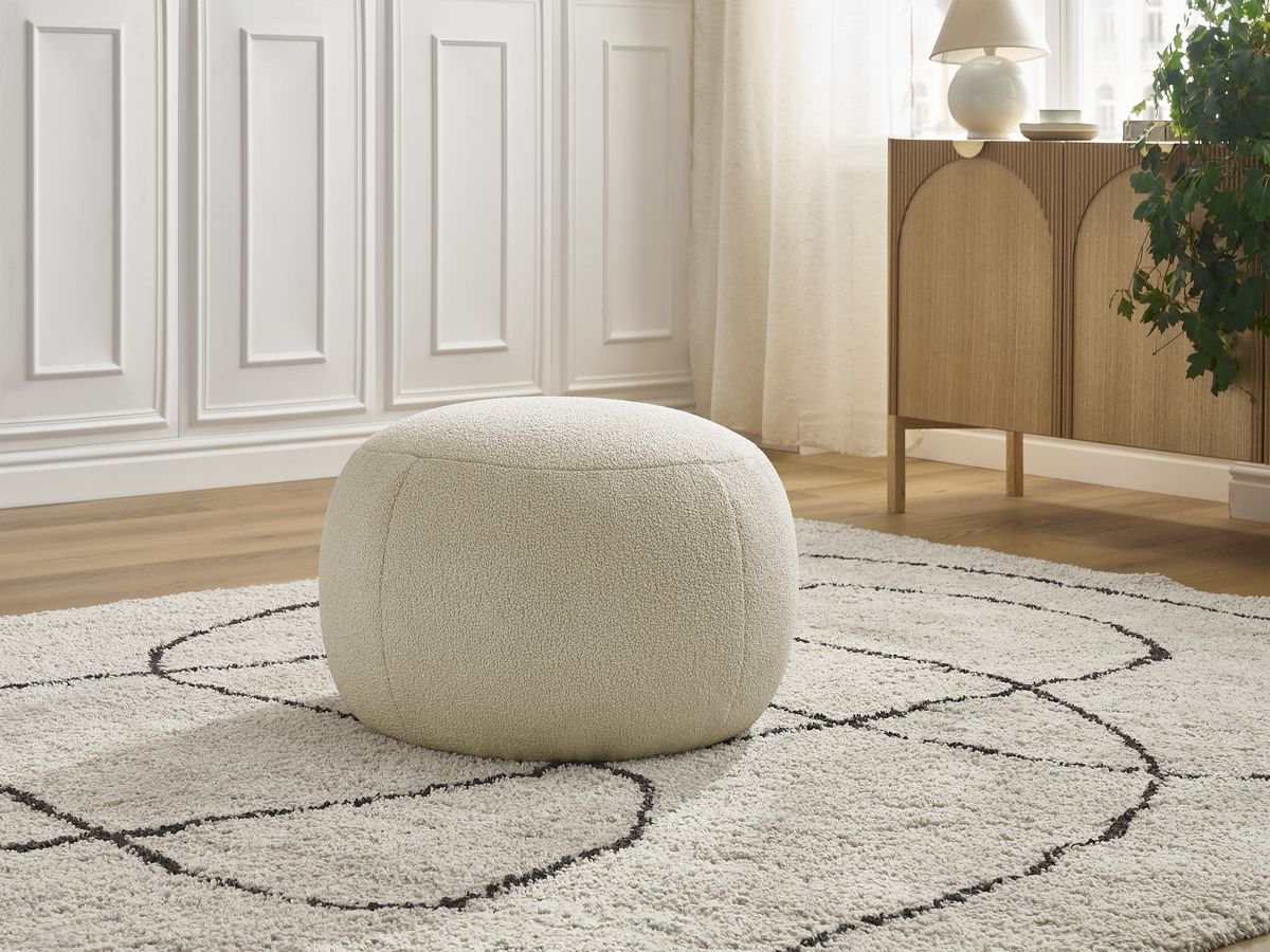 Bobochic Hayden Pouf, rund Bouclé-Stoff Beige, 60 cm