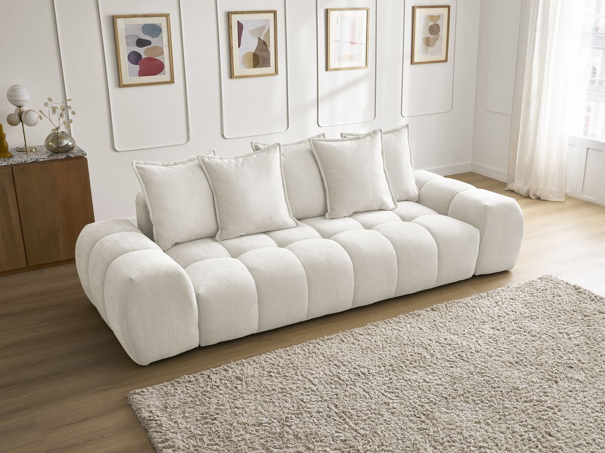 Bobochic Everest Sofa 3-Sitzer, 5 Kissen Strukturstoff Weiß
