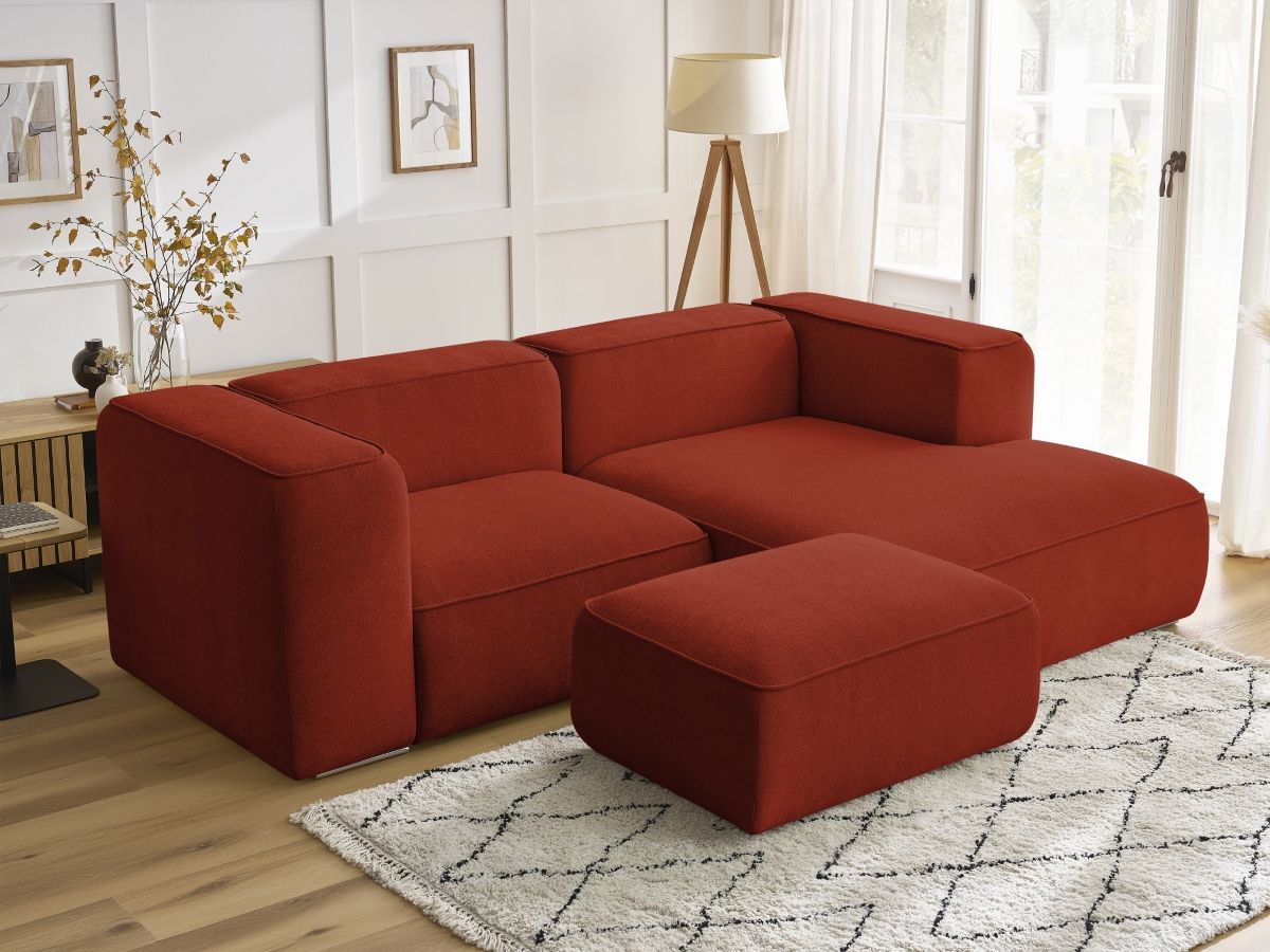 Bobochic Zephyr Ecksofa mit Pouf 260 × 165 cm Strukturstoff Orange Ecke rechts