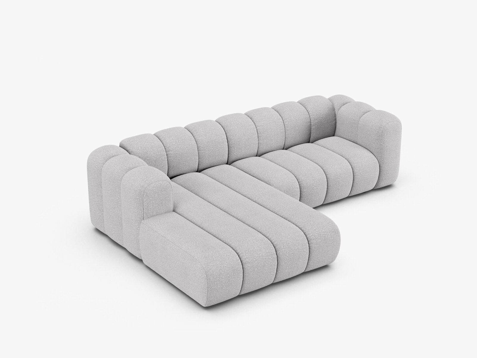 Micadoni Modulares Ecksofa Lupine 4-Sitzer mittelgroß Links Boucle Baloo Hellgrau