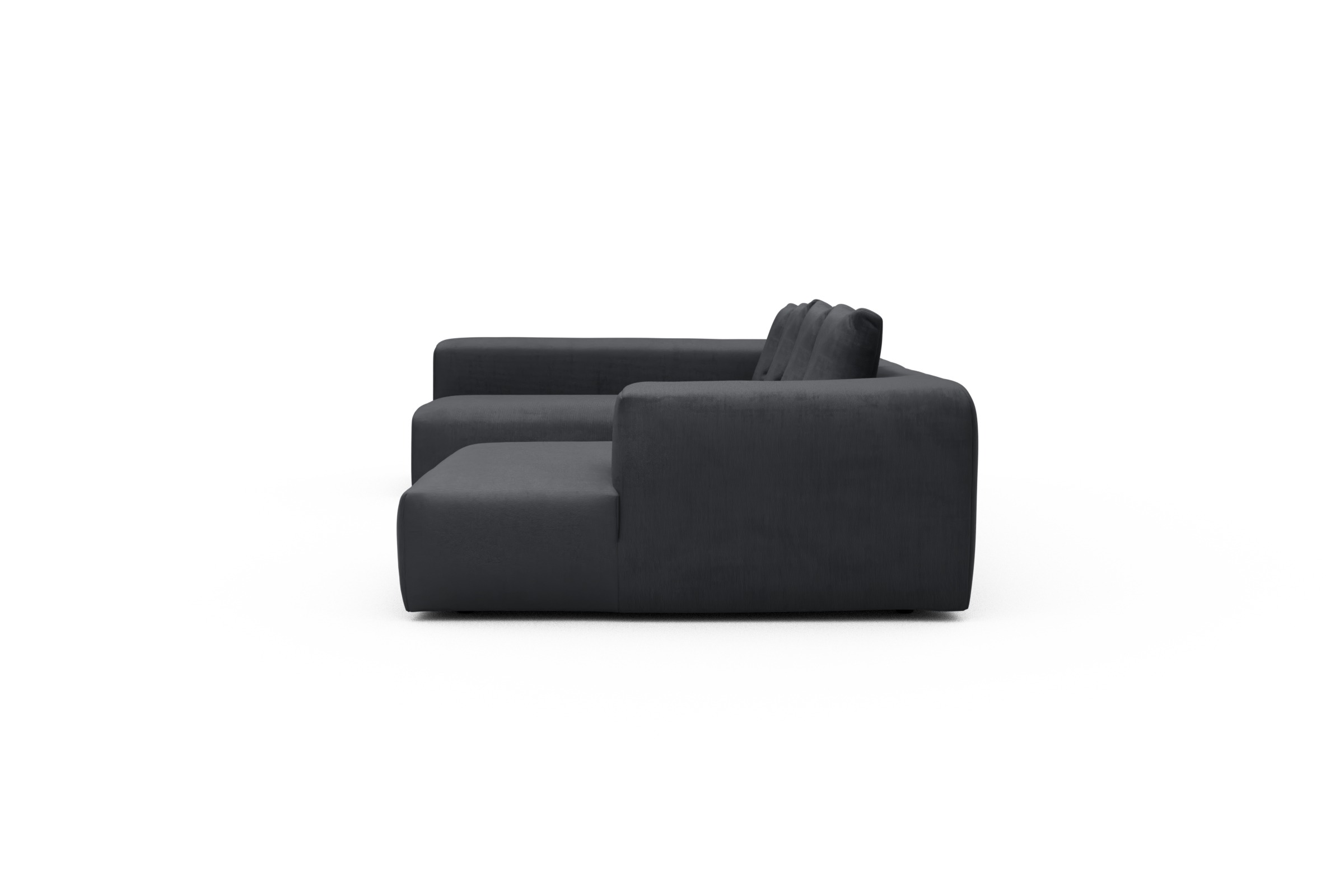 Wohnlandschaft Fred Chaiselongue rechts mit 2-Sitzer und lange Armlehne links Cordufine-Slate-Grey