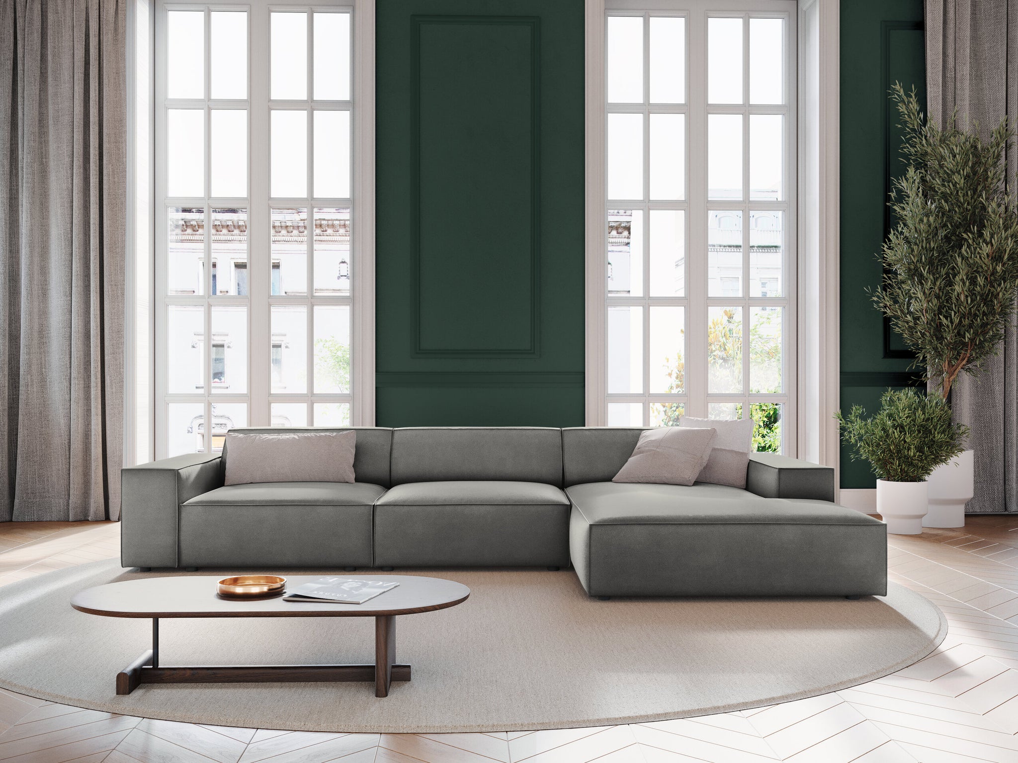 Micadoni Ecksofa Jodie 4-Sitzer Rechts Samt Bluvel Hellgrau