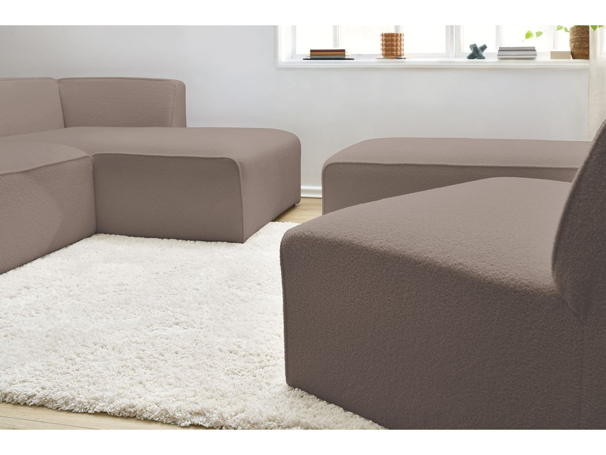 Bobochic Megeve Ecksofa mit Pouf Bouclé-Stoff Braun Ecke rechts