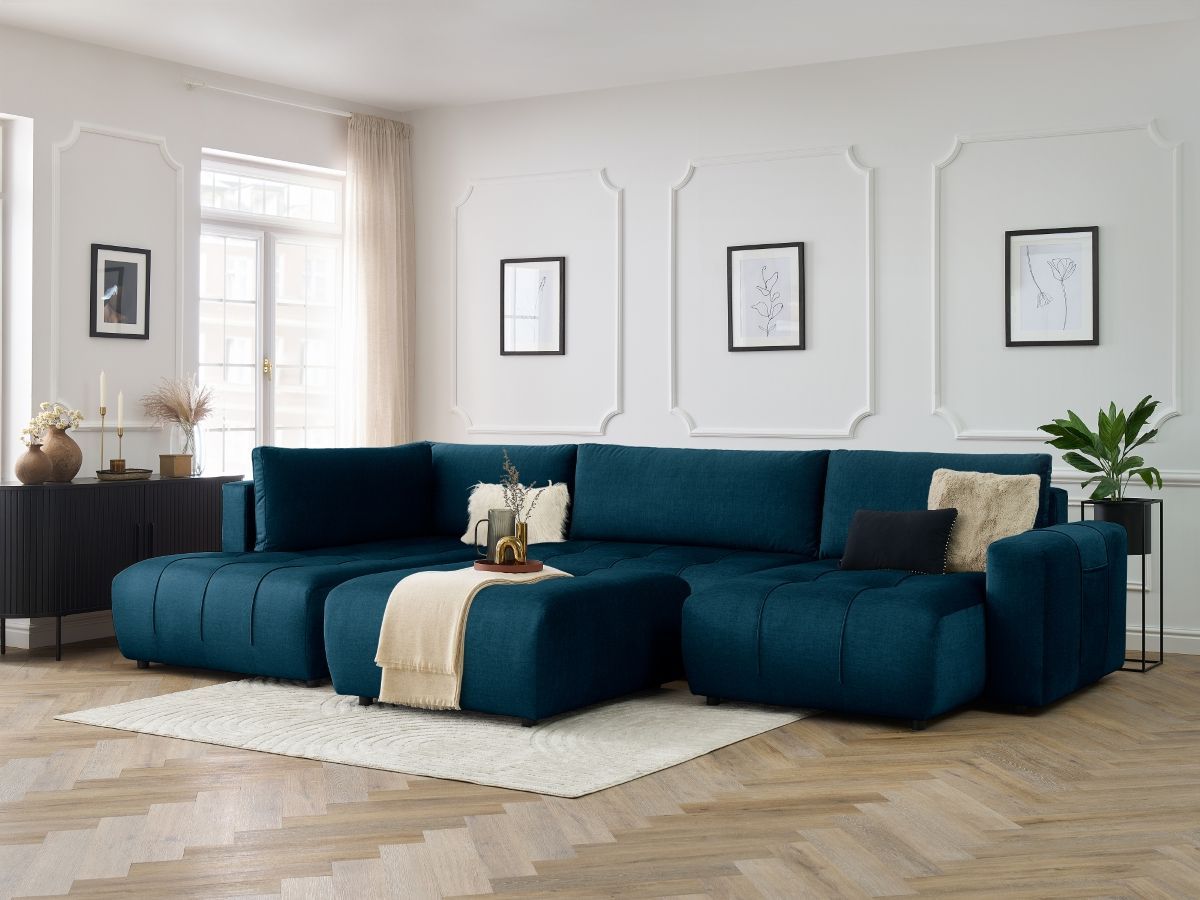 Bobochic Arsene Wohnlandschaft mit Pouf Samt Blau Ecke rechts