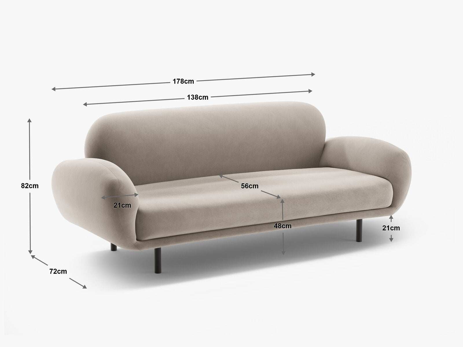 Micadoni Sofa Poppy 2-Sitzer große Version Chenille Silencio Helles Beige