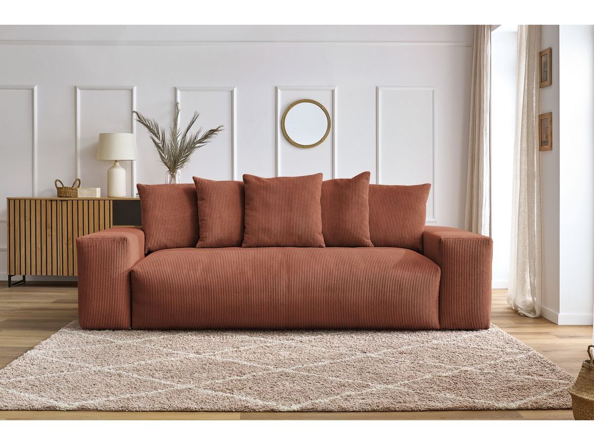 Bobochic Voltaire Schlafsofa 3-Sitzer mit Bettkasten Cordsamt Orange