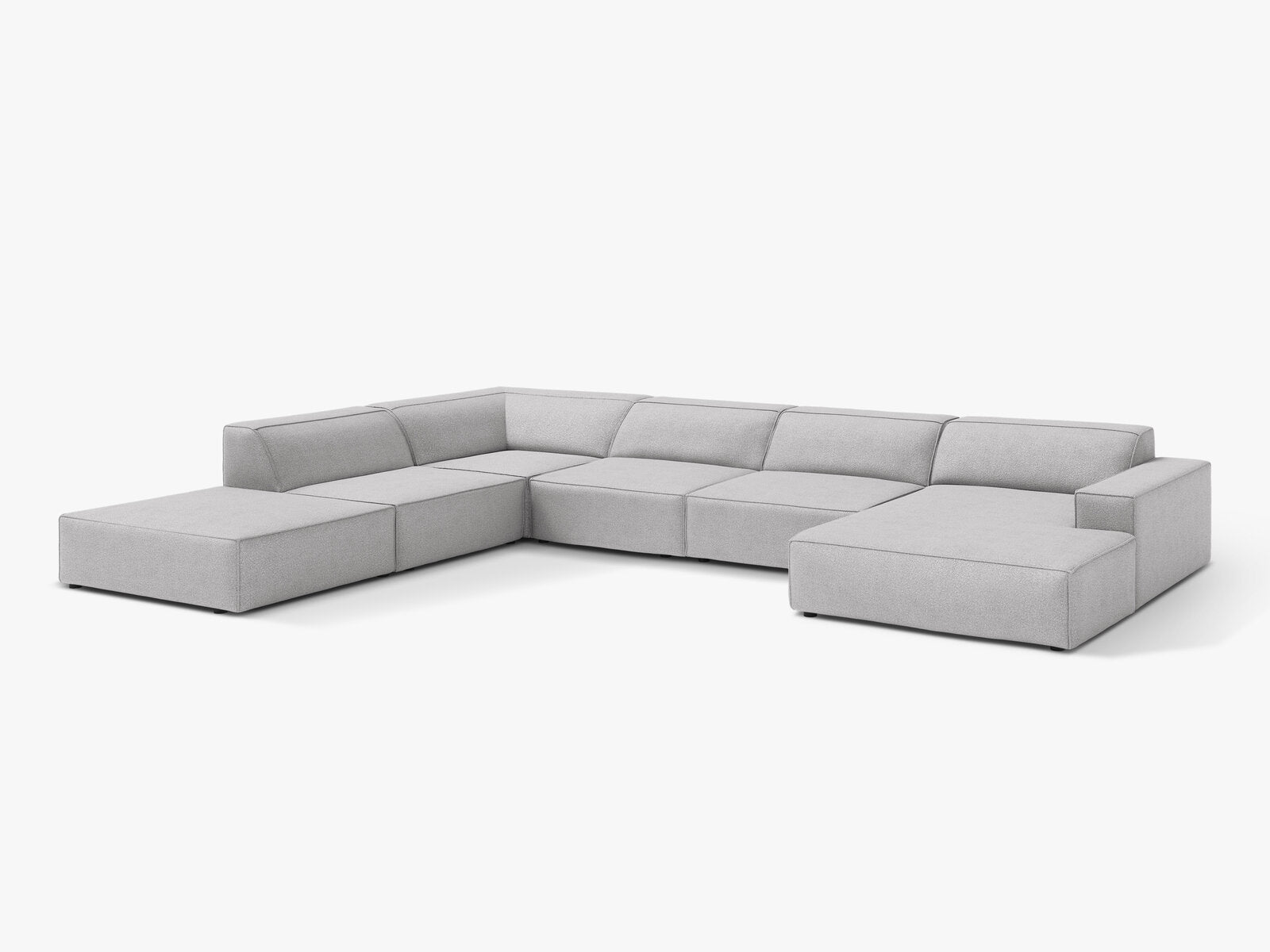 Micadoni Panorama-Ecksofa Jodie 7-Sitzer Links Boucle Baloo Hellgrau